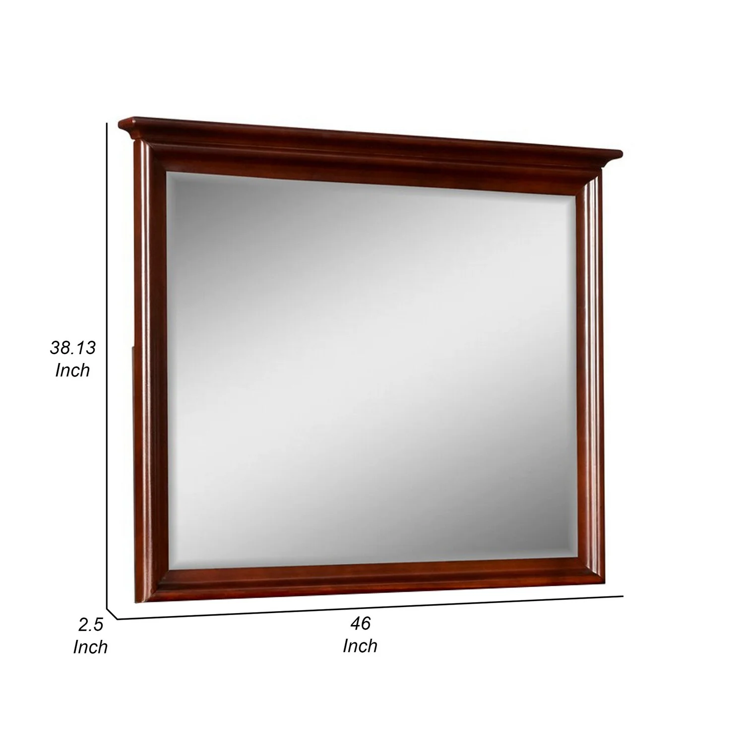 BenJara Tia 38 x 46 Dresser Mirror, Basswood Square Frame, Molded Tier Top, Brown
