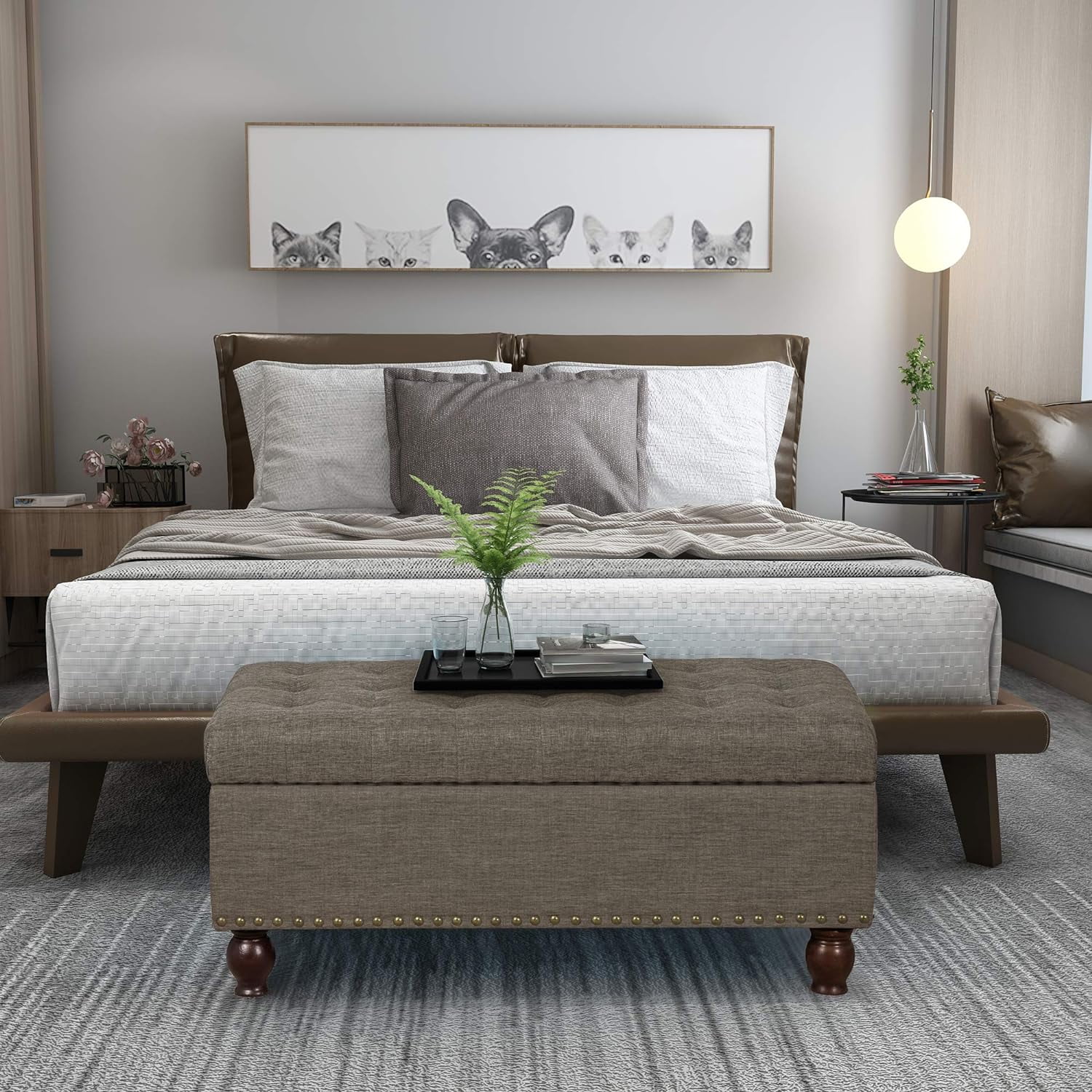 Storage Ottoman Bench, Button Tufted Foot Rest Stool For Living Bed Room (Brown)