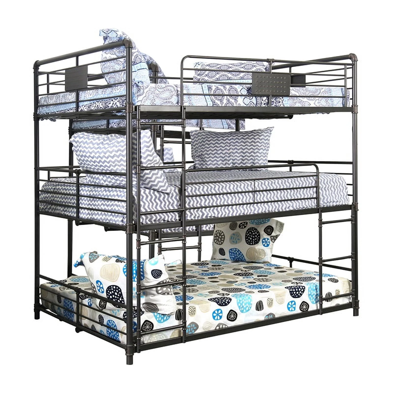 Furniture of America Bryon Metal Full Triple Bunk Bed in Antique Black