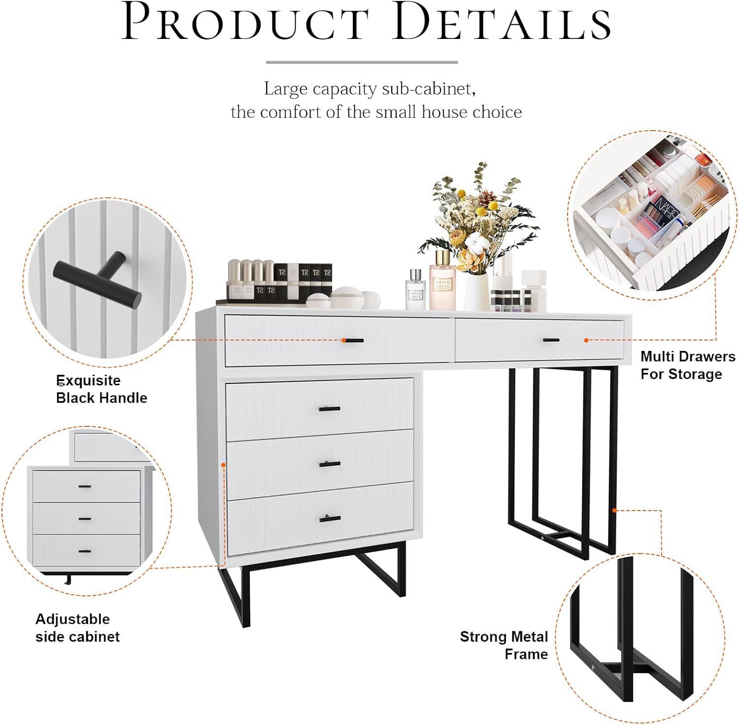 Large dresser with drawers, dresser set with removable 3-drawer cabinet, modern dresser (white)