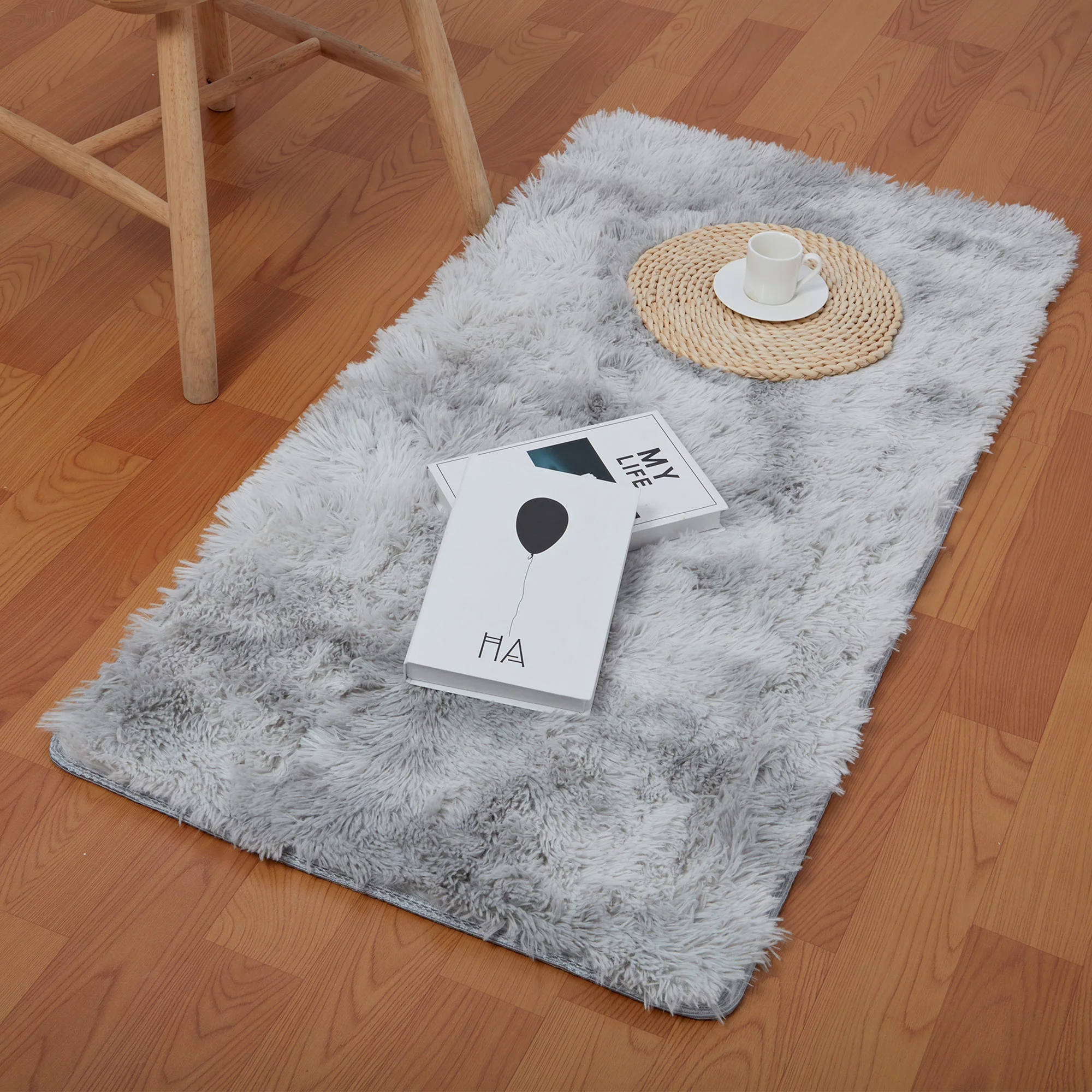 SHCKE Indoor Fluffy Area Rugs Ultra Soft Area Rug for Bedroom Home Decor Carpet Bedside Area Rug Non-Slip Rugs Washable Fuzzy Rugs Grey 6x9Ft
