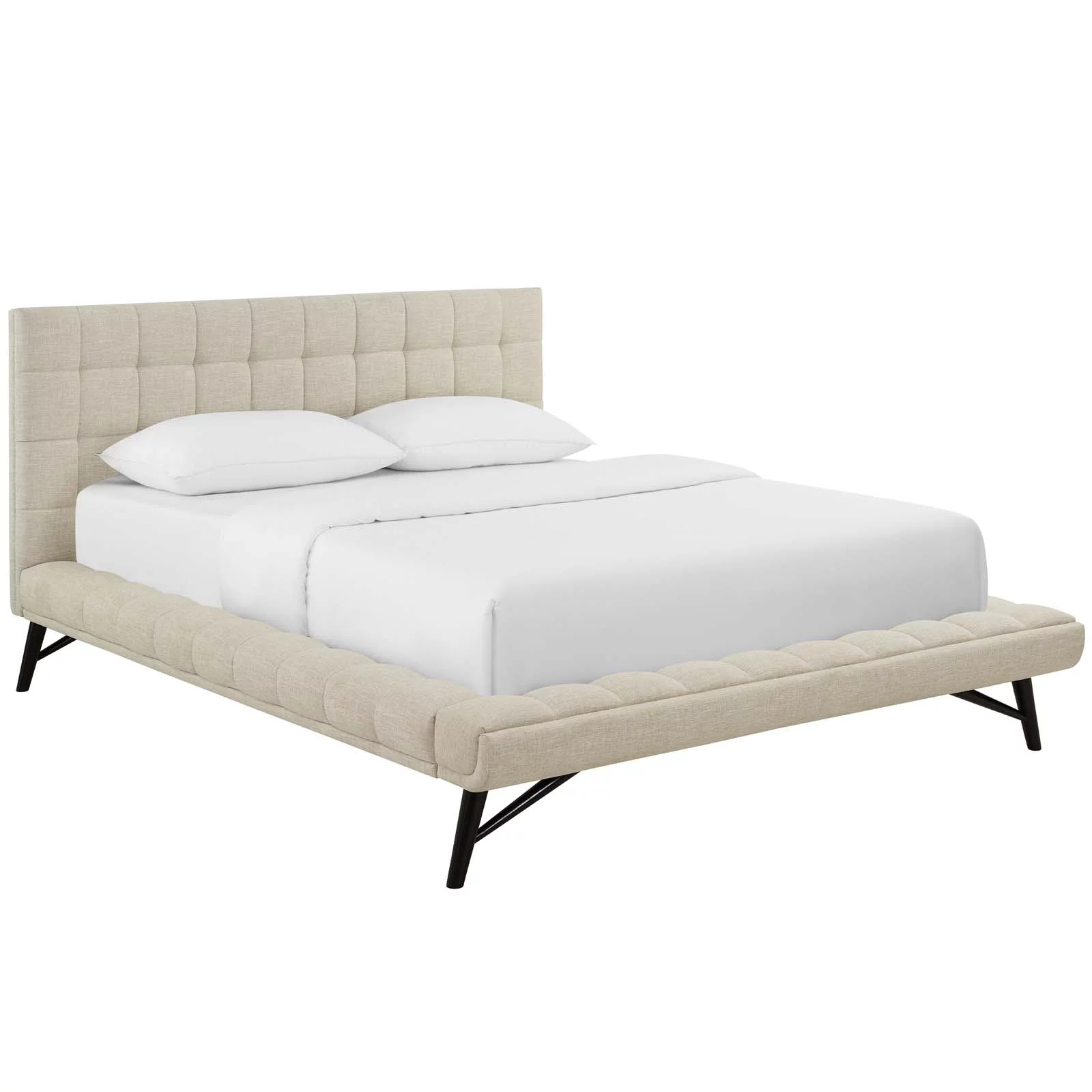 Modway Julia Queen Biscuit Tufted Upholstered Fabric Platform Bed in Beige
