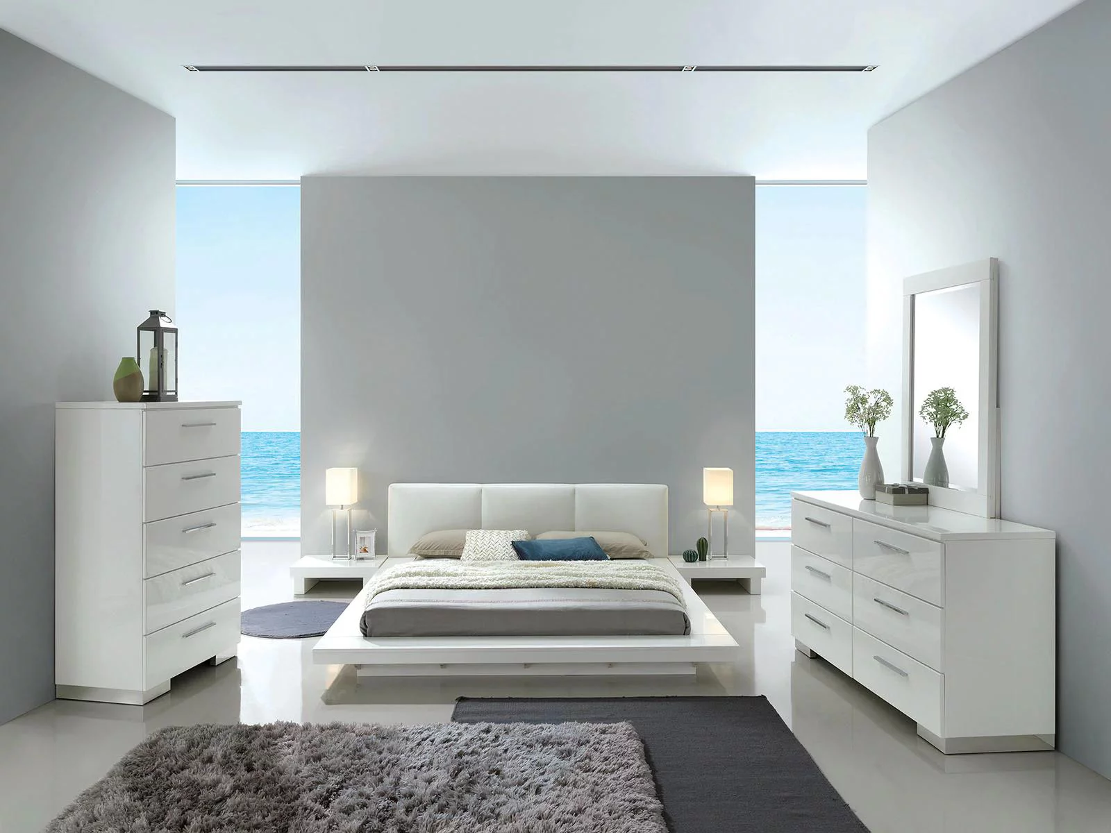 Contemporary White Solid Wood Queen Bedroom Set 6pcs FOA CM7550-Q Christie