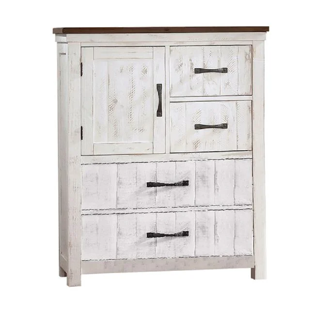 42 x 20.5 x 52.3 in. Plank Design Chest with 4 Drawers & Contrasting Top, White & Brown