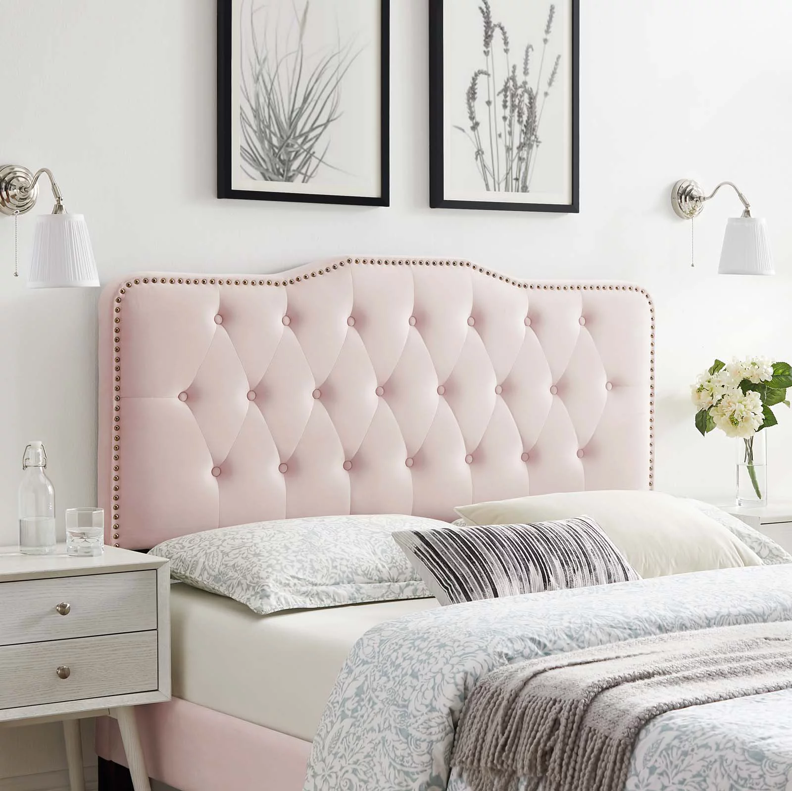 Modway Sophia Tufted Performance Velvet Full/Queen Headboard in Pink