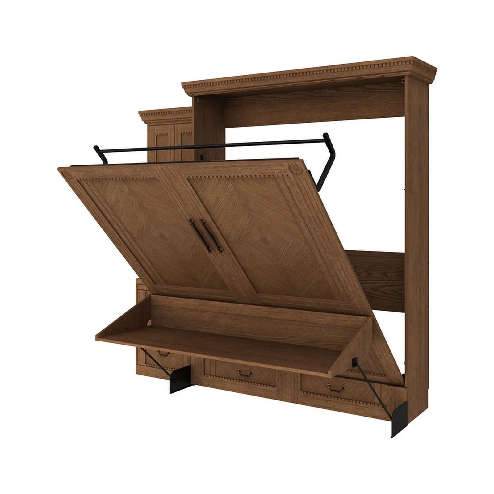 RoomAndLoft Queen Wood Murphy Wall Desk Bed & Shelf Storage in Brown