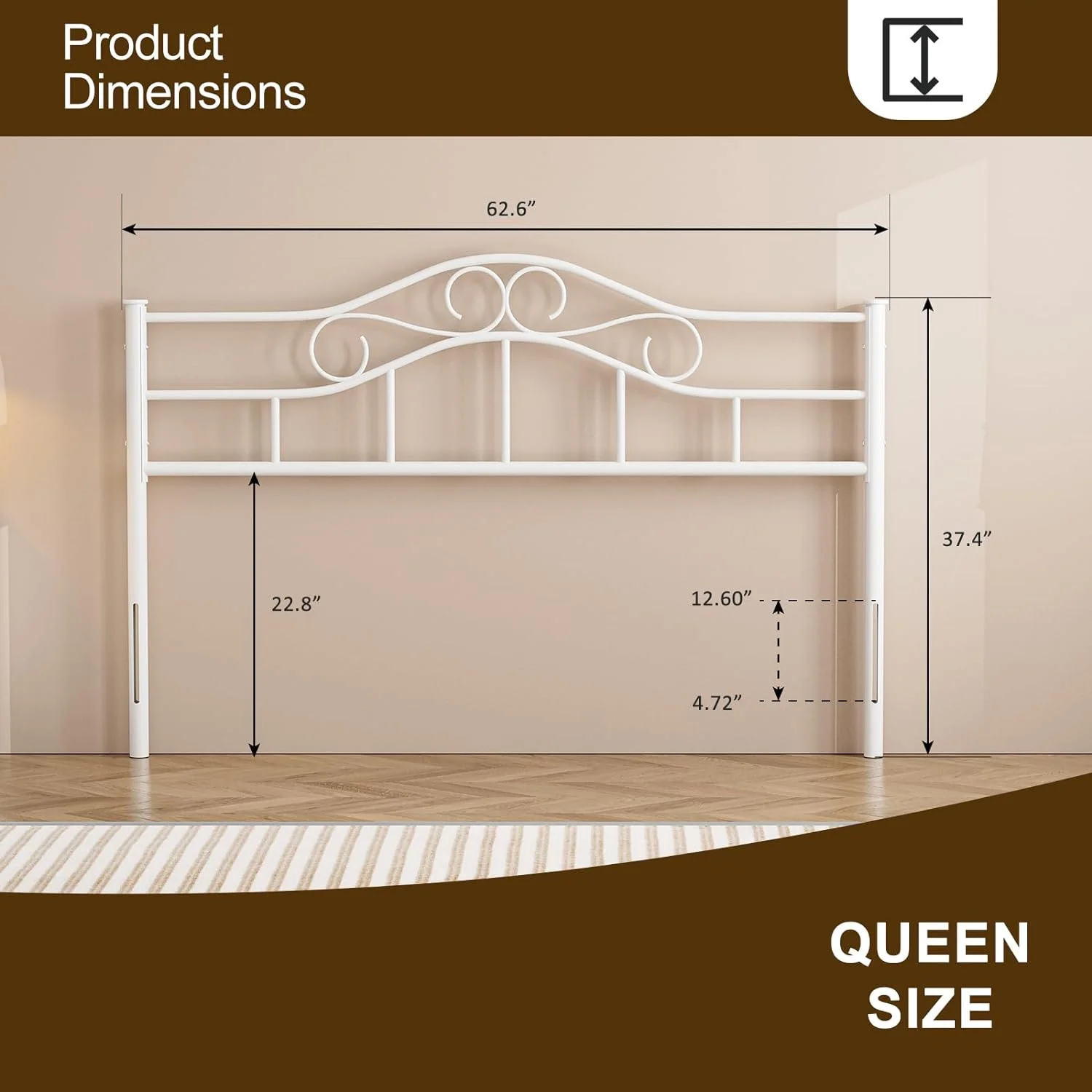 IKIFLY Metal Queen Size Headboard, Adjustable Height, Steel Curved Queen Headboard Only for Bedroom, Farmhouse Scrollwork Design, Attach Frame, Easy Assembly - White