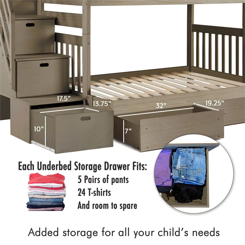 My Bed Now Olympus Twin-over-Full 2-Drawer Wood Bunk Bed w/ Staircase in Brown