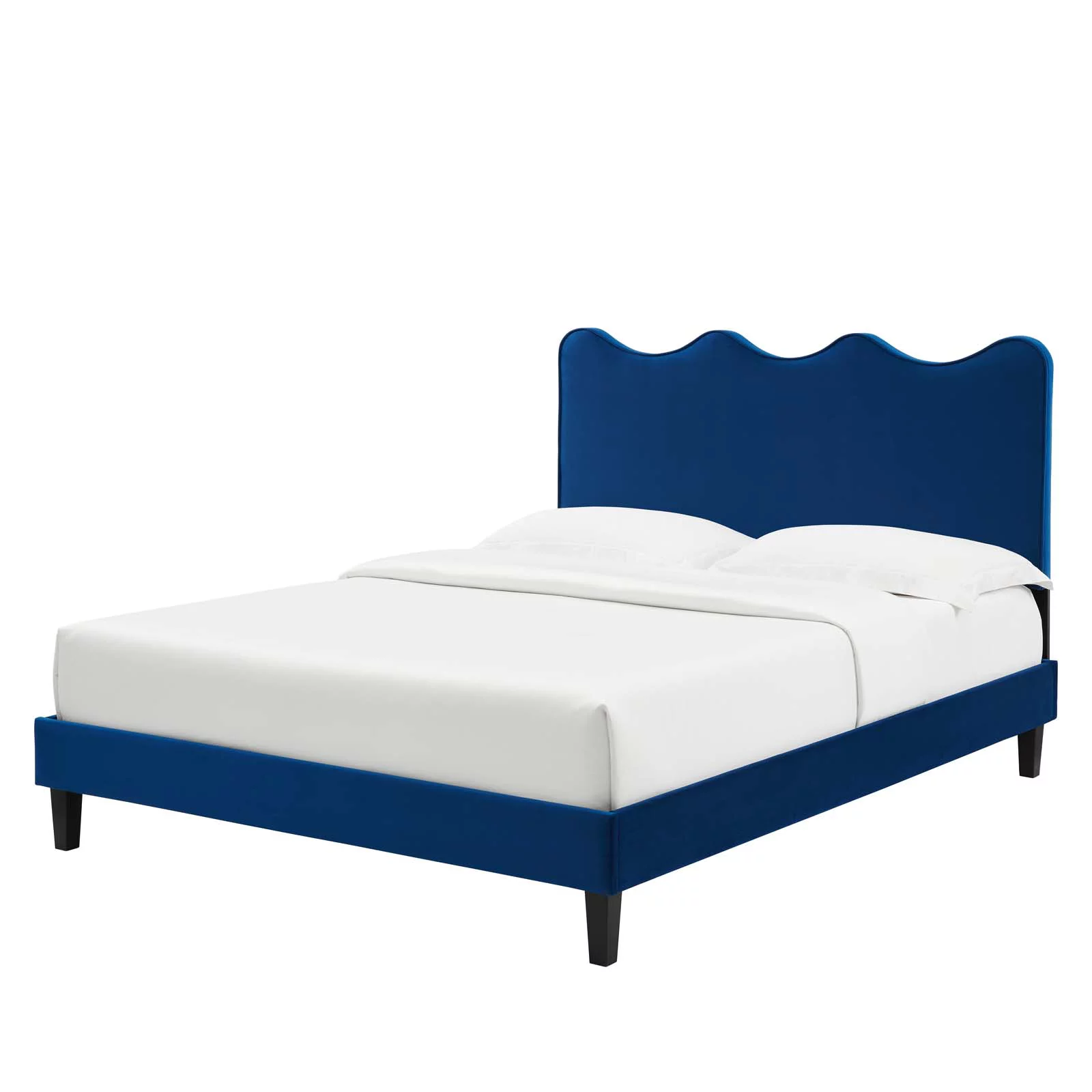 Platform Bed Frame, Twin Size, Blue Navy, Velvet, Modern Contemporary, Bedroom Master Guest Suite Room