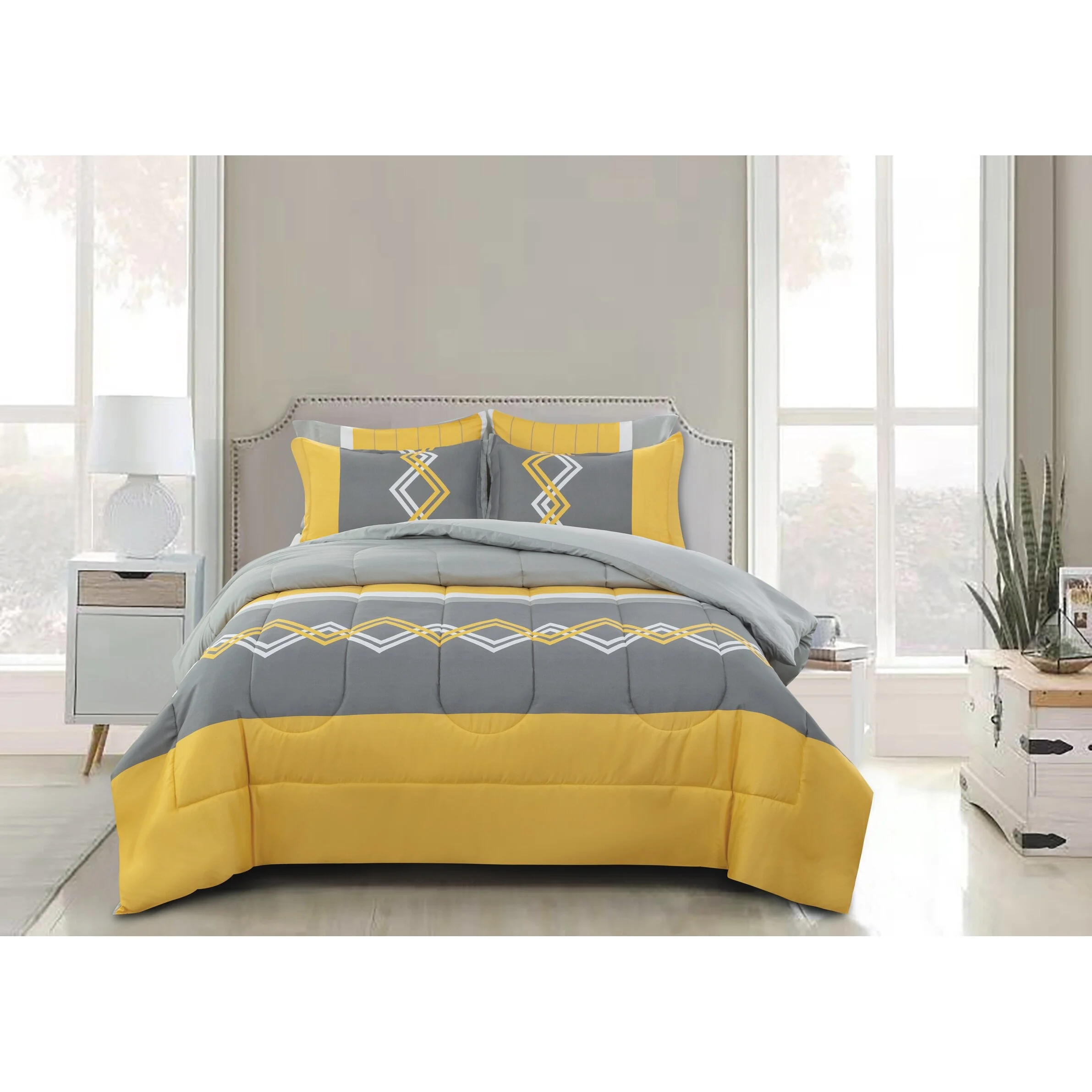 Hong and Arts Inc. Bed in a Bag Soft Fluffy Goose Down Alternative Printed Comforter Set Includes Sheet Set, Modern Stripes Geometric Pattern Twin - 5