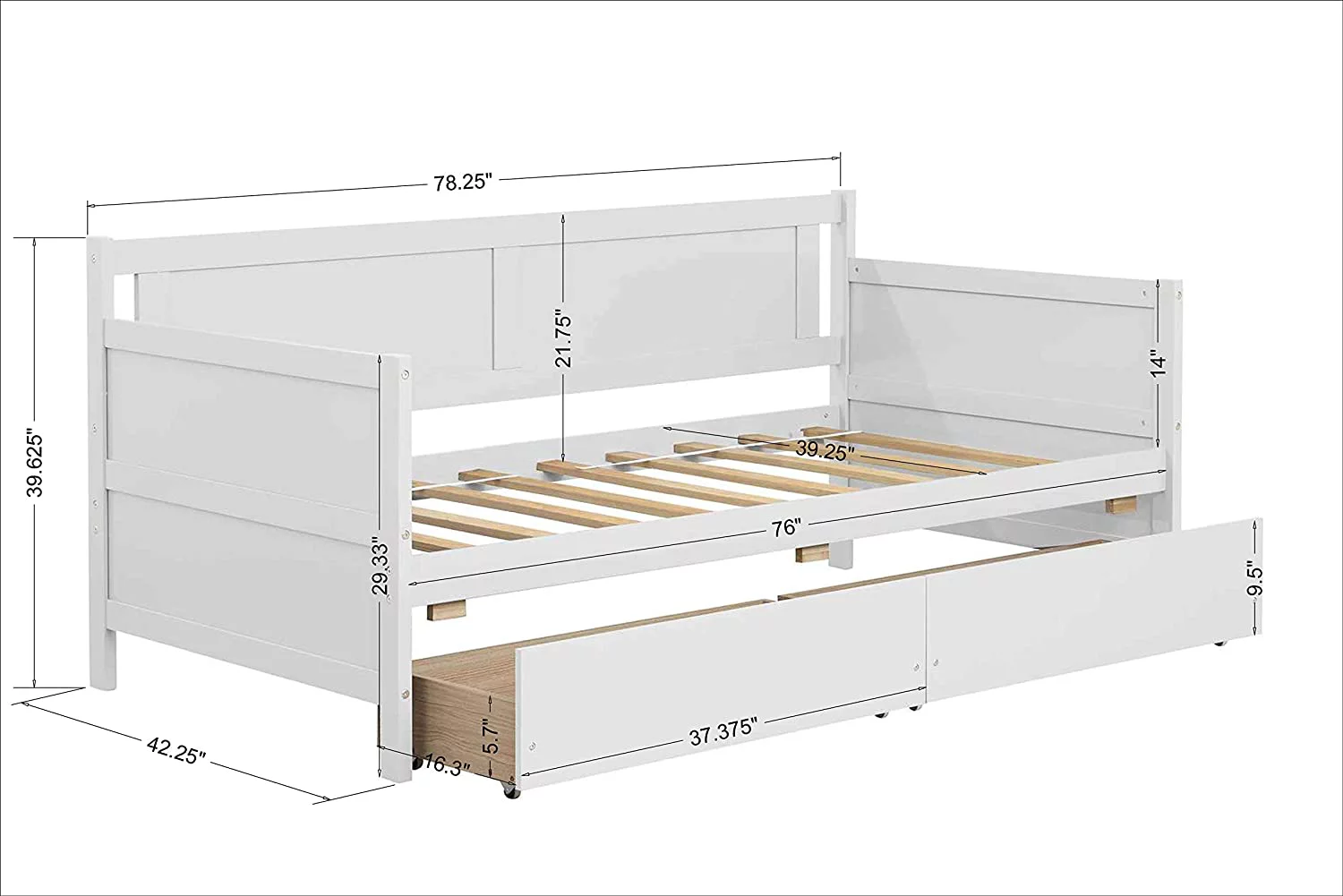 Size Daybed With Two Storage Drawers, Multifunctional Wooden Sofa Bed Modern Daybed With Slat Support For Bedroom Living Room - White