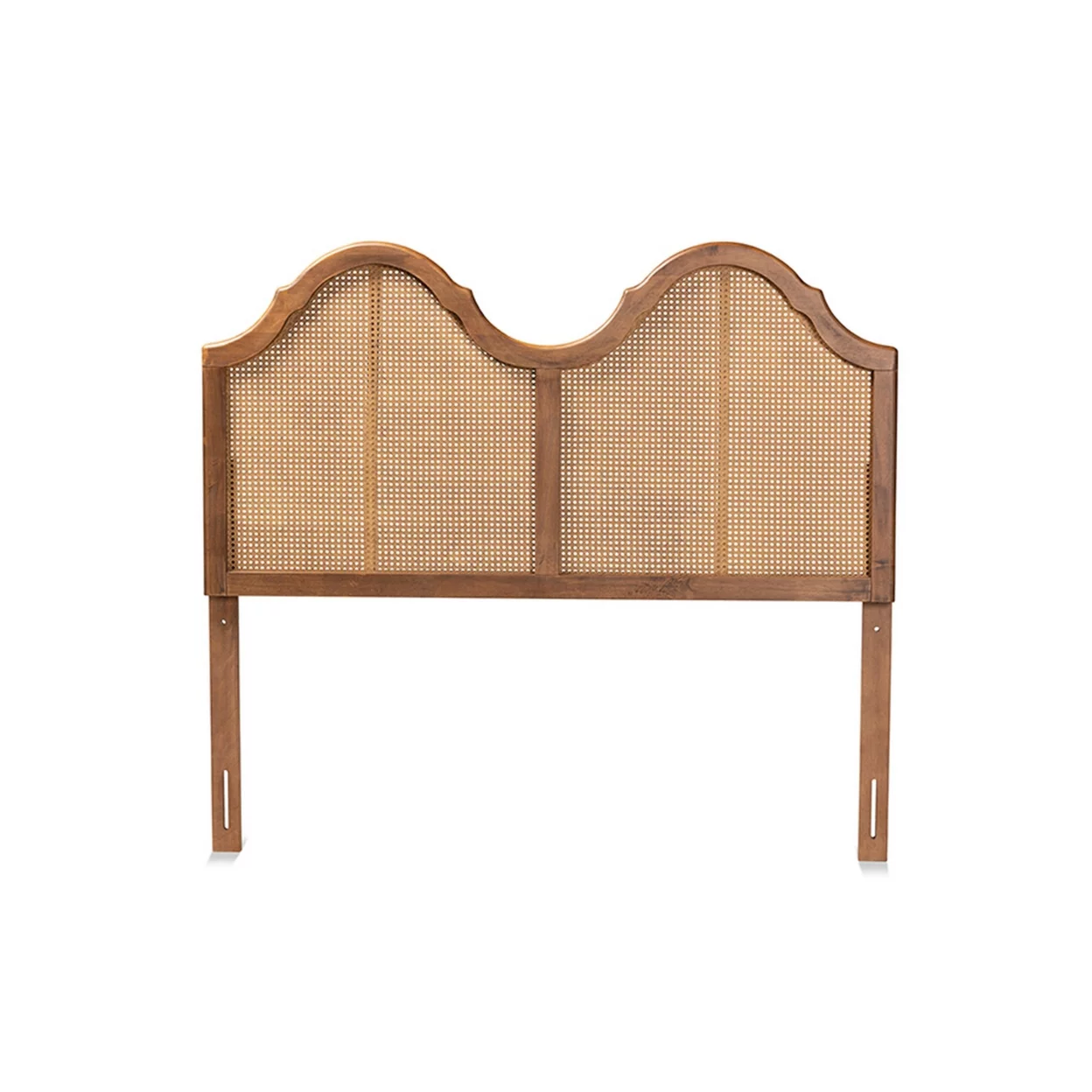 Traditional Ash Walnut Finished Wood and Synthetic Rattan King Size Arched Headboard