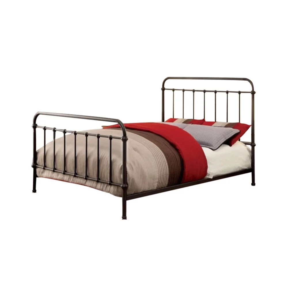 Metal Twin Size Platform Bed with Headboard and Footboard, Deep Bronze- Saltoro Sherpi