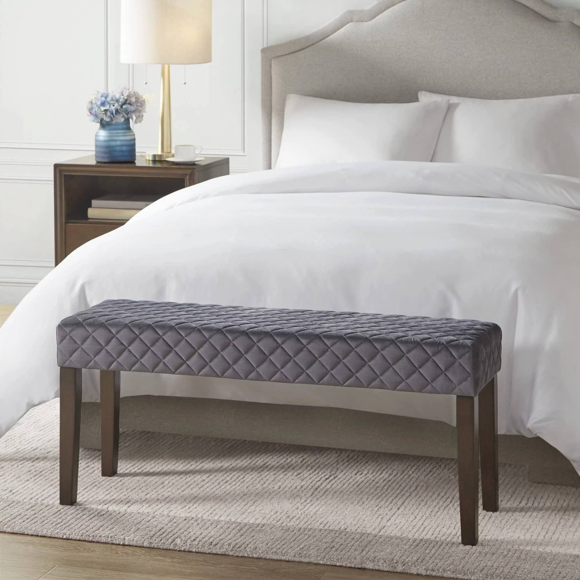 510 Design Diamond Quilted Moroccan Design Upholstered Accent Bedroom Bench with Wooden Legs