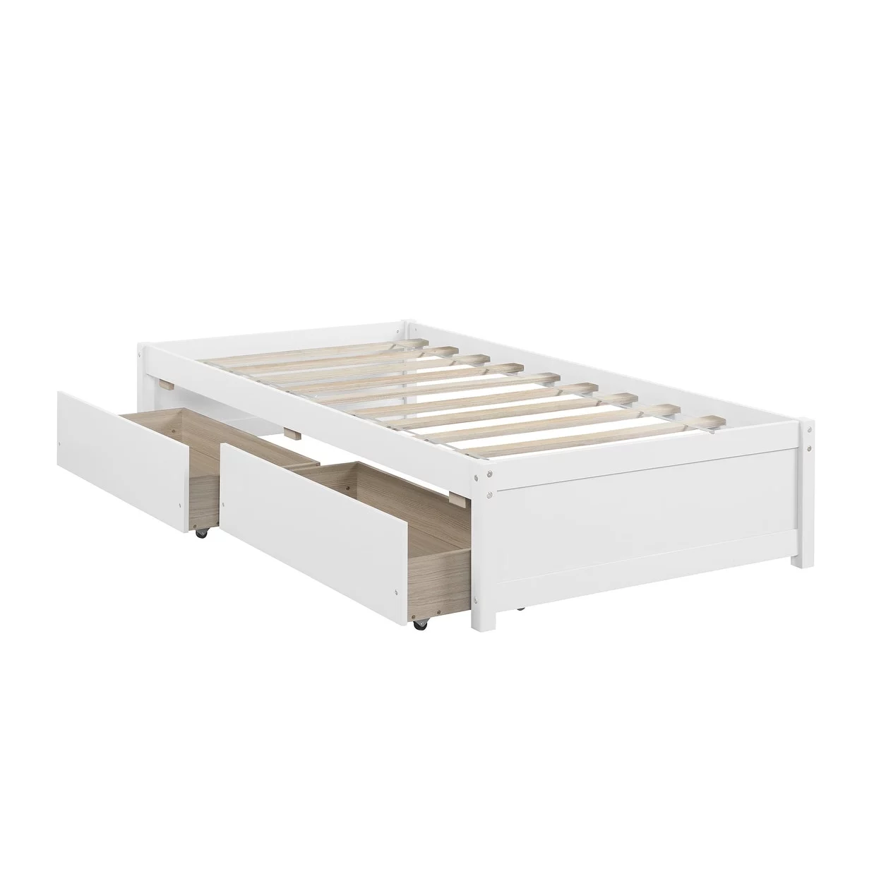 Nestfair Twin Platform Bed with 2 Storage Drawers White