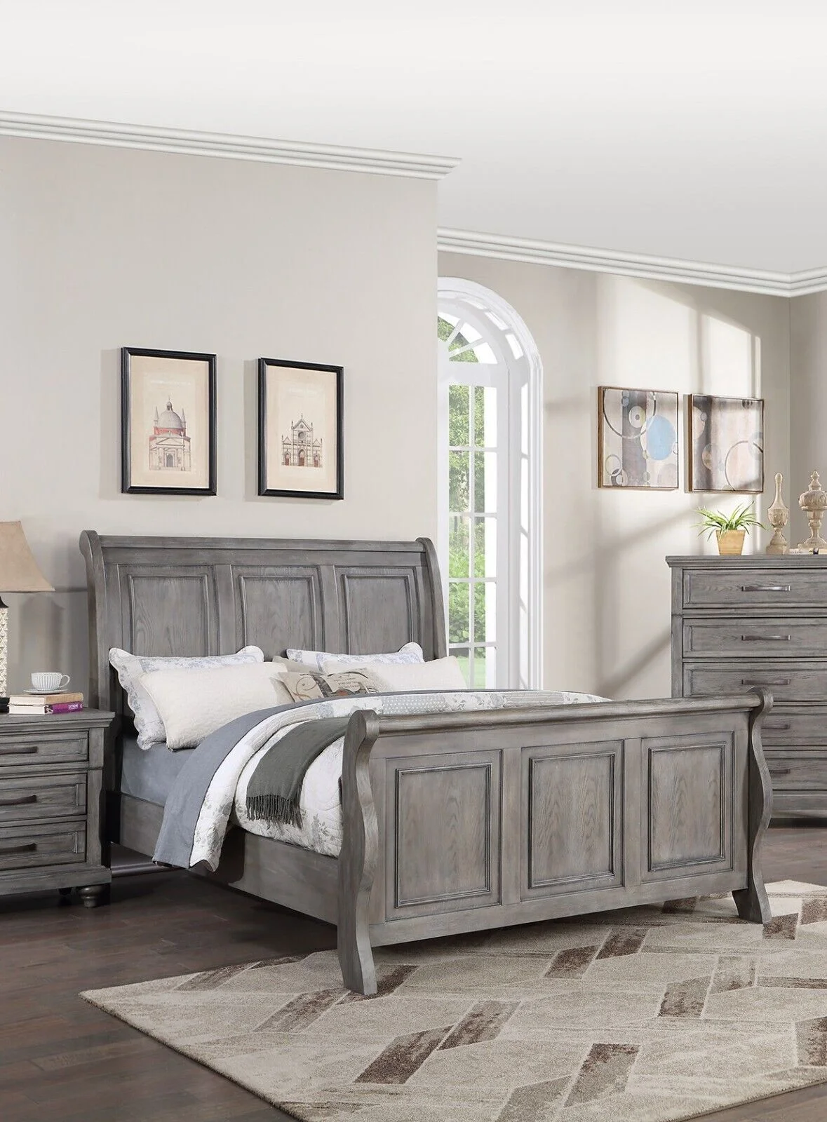 Gorgeous Transitional Look Cal King Size Bed 1pc Bedroom Furniture Plywood MDF Sleigh 3-Panel Design Headboard Footboard Veneer