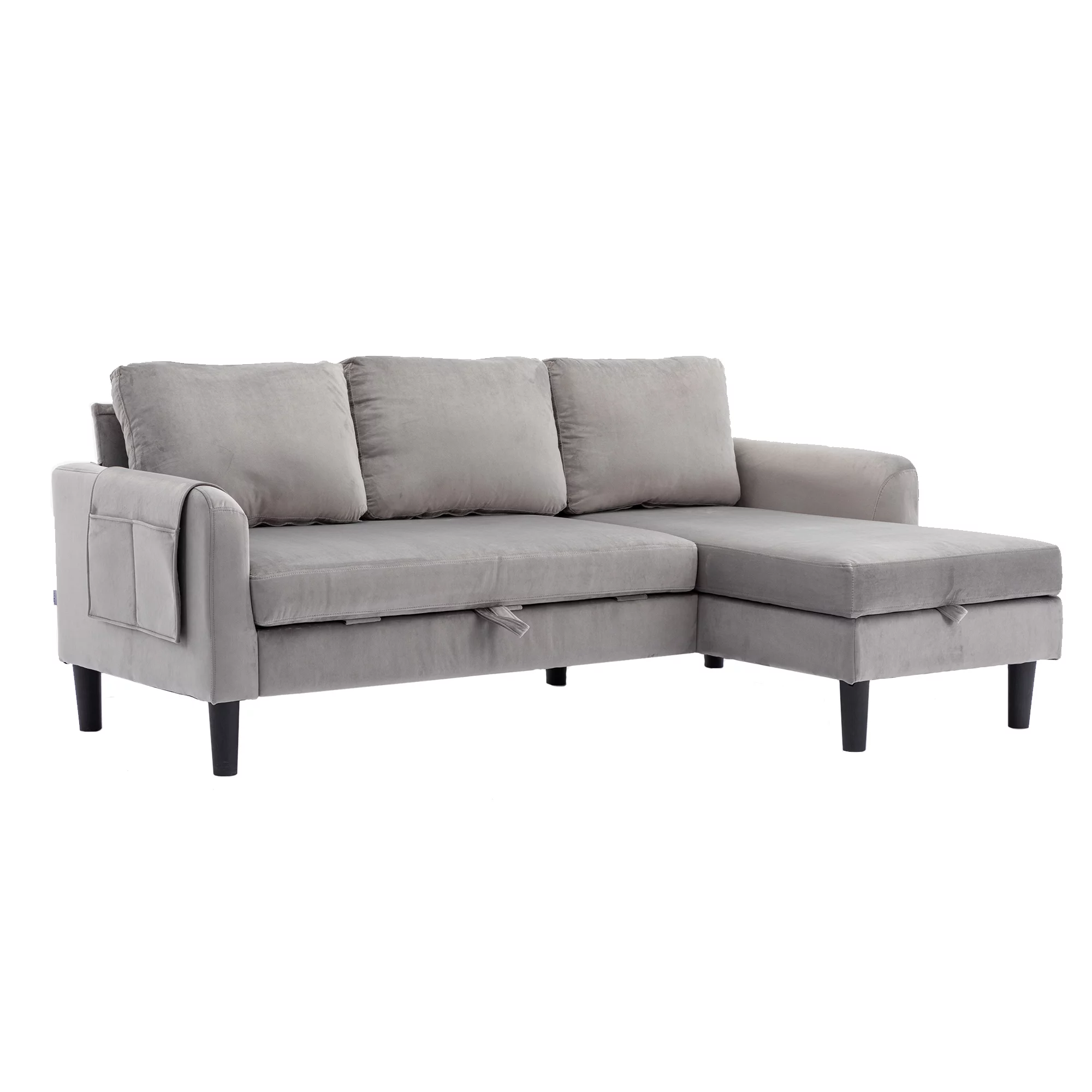 Muumblus Sectional Sleeper Sofa with Pull Out Bed, Modern Sectional Sofa with Storage Shaise, Pull Out Sofa Bed for Living Room, Gray Fabric