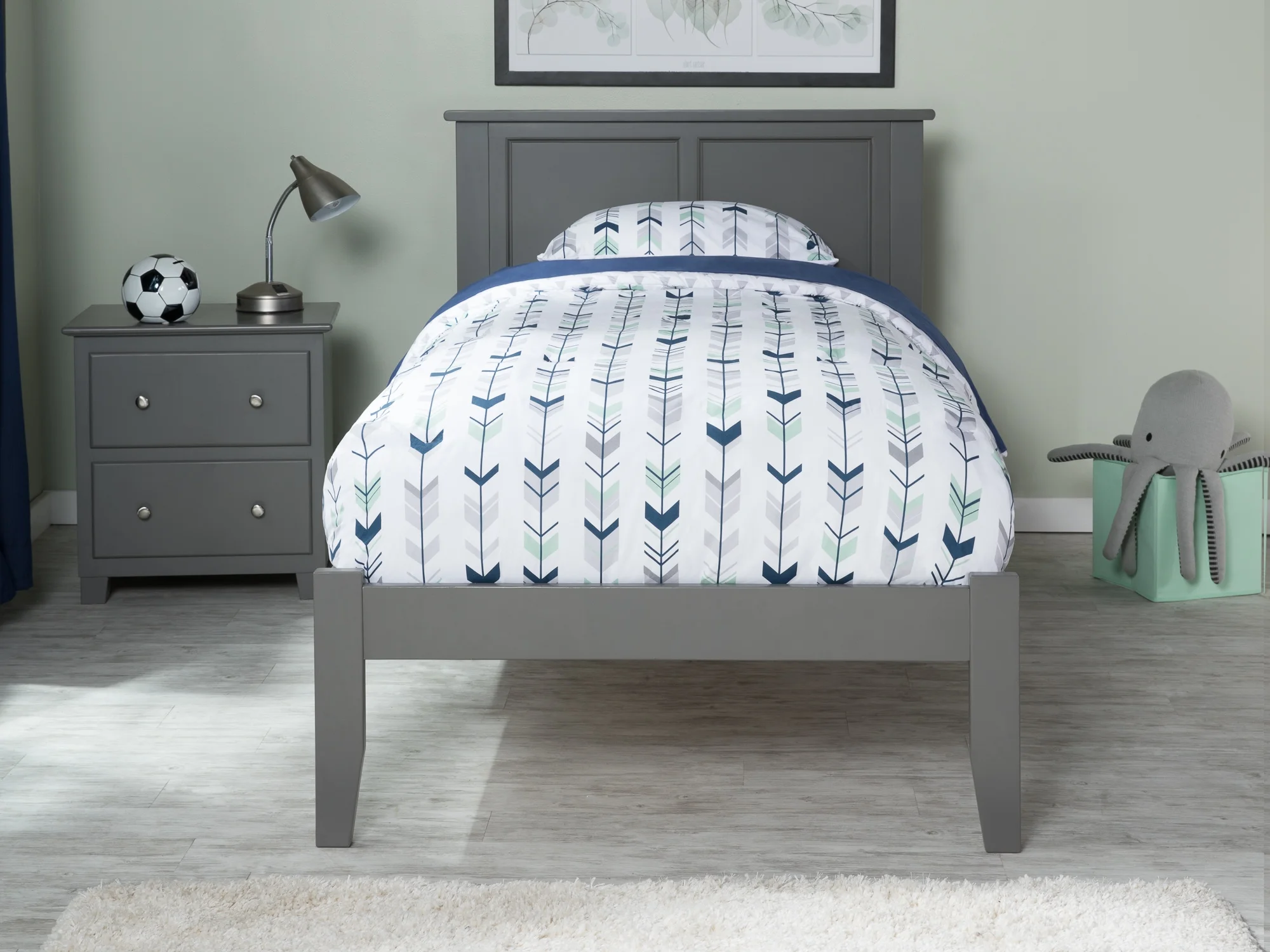 AFI Madison Twin Solid Wood Platform Bed with Panel Headboard in Grey