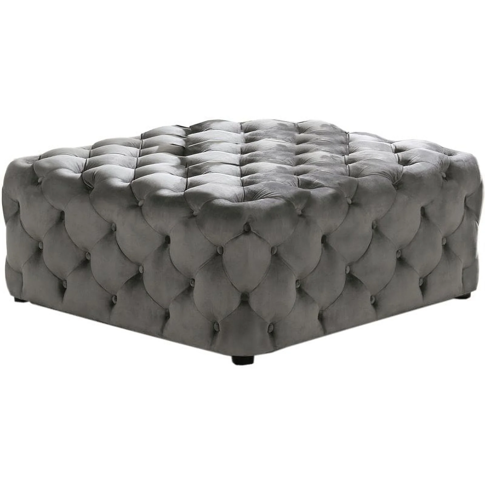 Best Master Furniture Kelly Square Transitional Velvet Fabric Ottoman in Gray