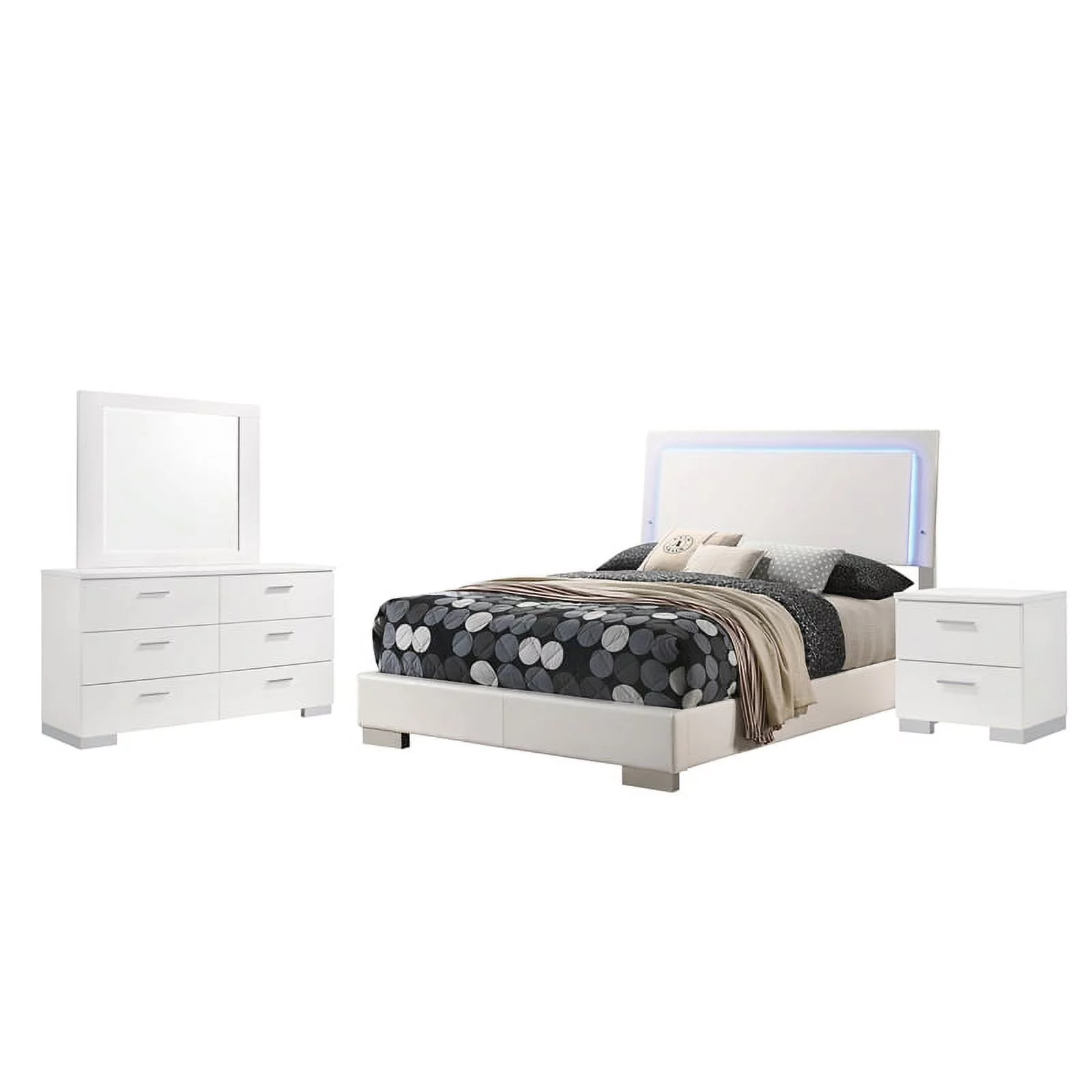 Felicity 4-piece Full Bedroom Set with LED Headboard Glossy White