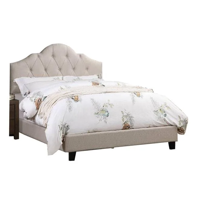 Eni Upholstered Bed with Tufted Adjustable Headboard, Taupe - Queen Size