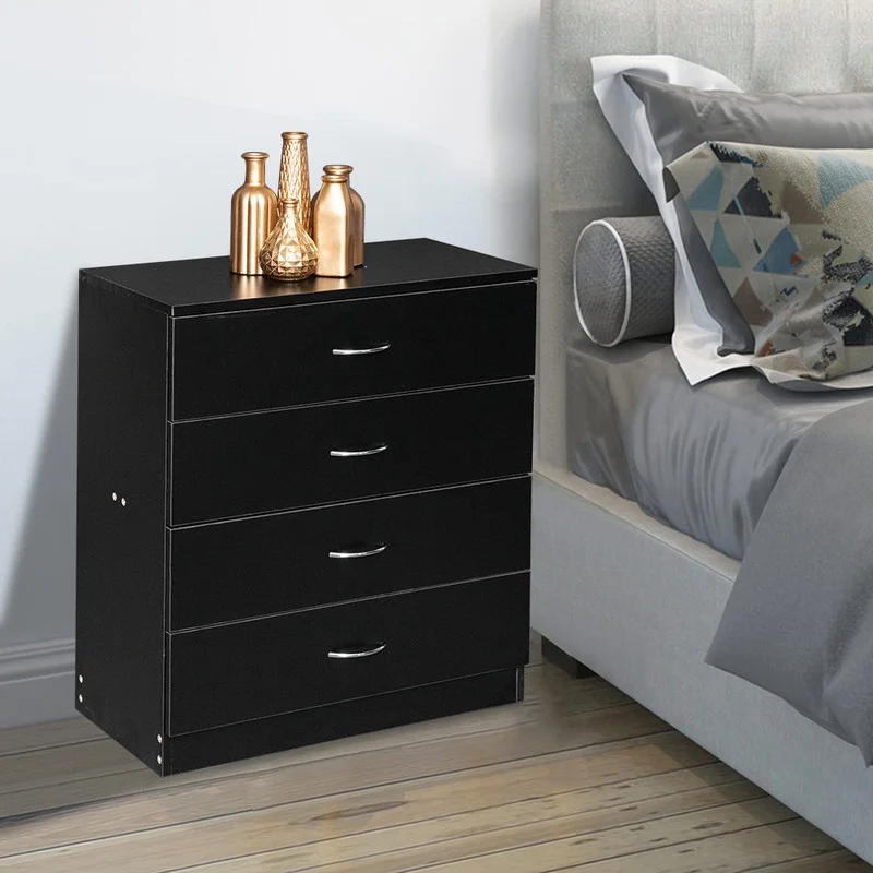 YLCW 4 Drawers Chest, Black Bedroom Drawer Dresser and Organizer with Large Storage Capacity, Embedded Handle, and Sturdy Anti-tipping Device, Modern Design Cabinet for Hallway, Office, Living Room