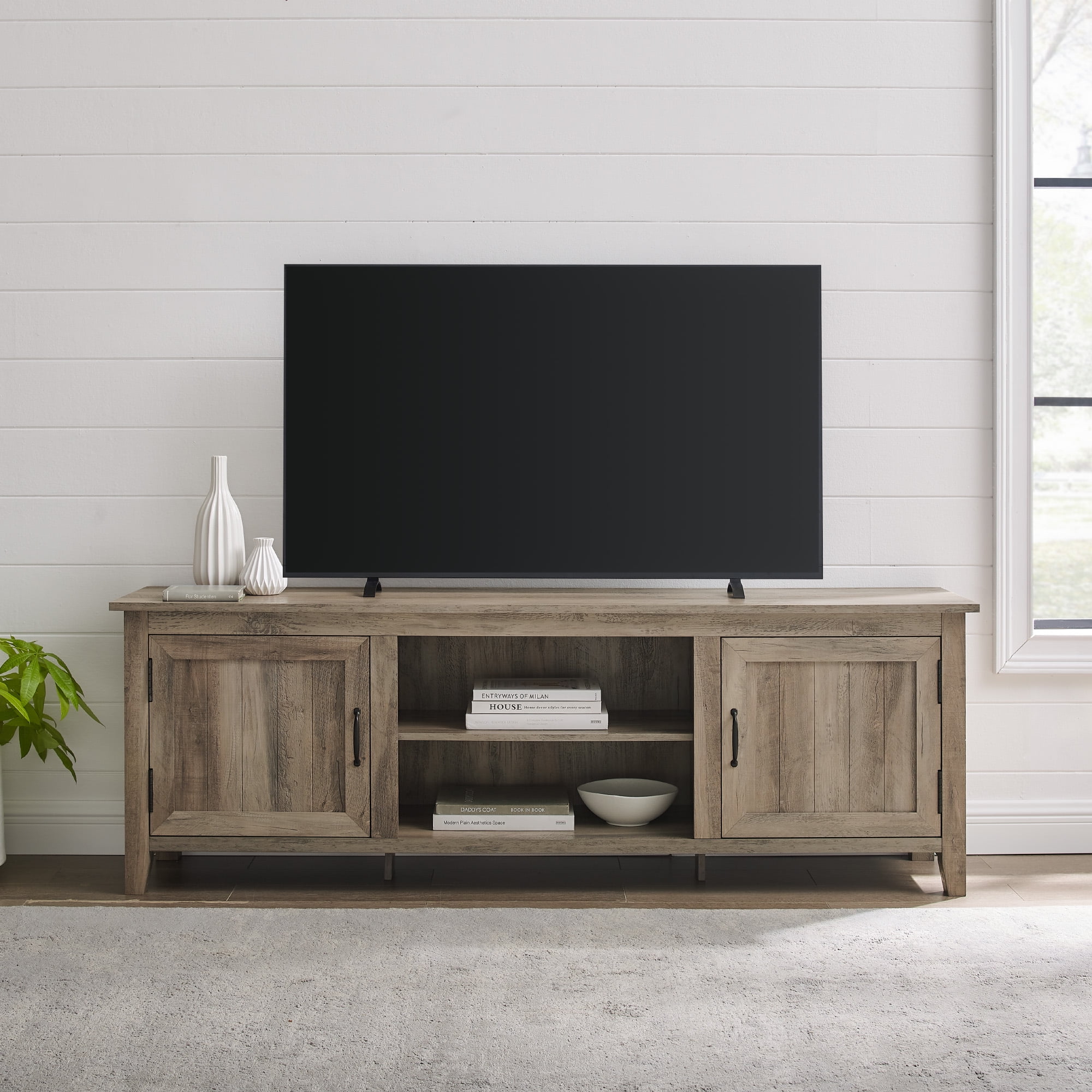 Walker Edison Farmhouse Grooved Door TV Stand for TVs up to 80