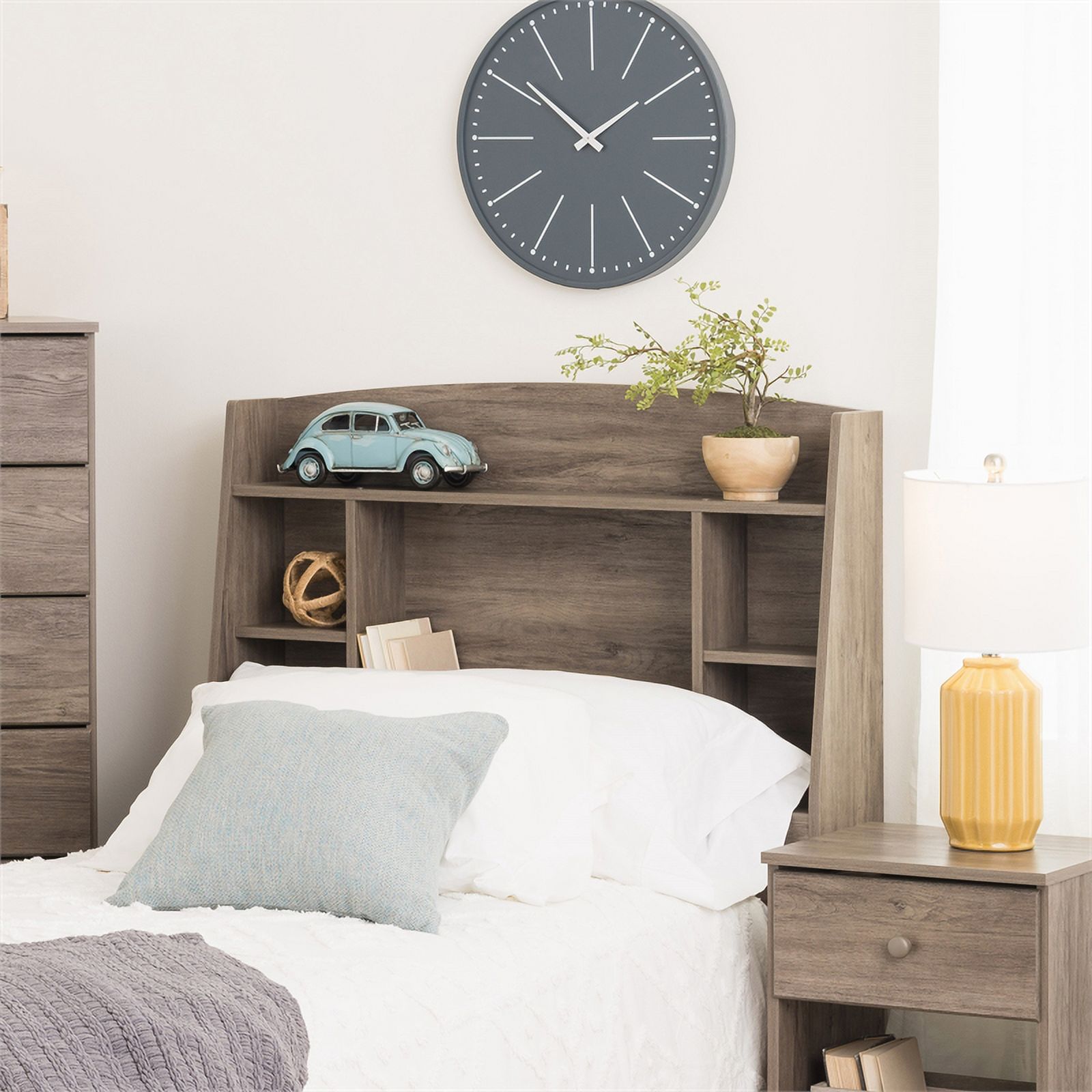 Pemberly Row Drifted Gray Engineered Wood Twin Bookcase Headboard
