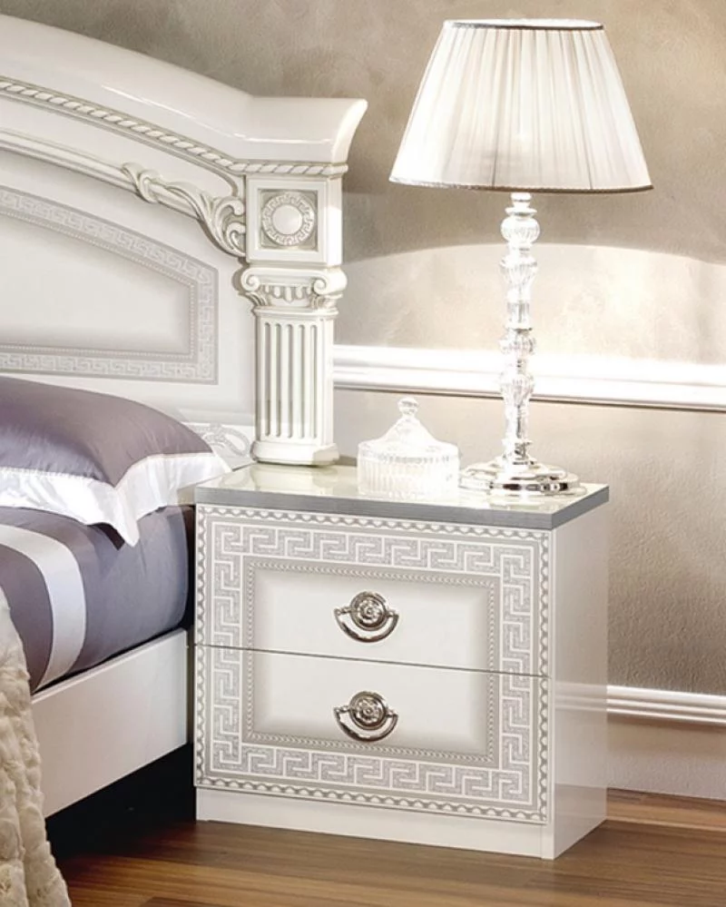 Glossy White Silver Finish King Platform Bedroom Set 2Pcs Made in Italy ESF Aida