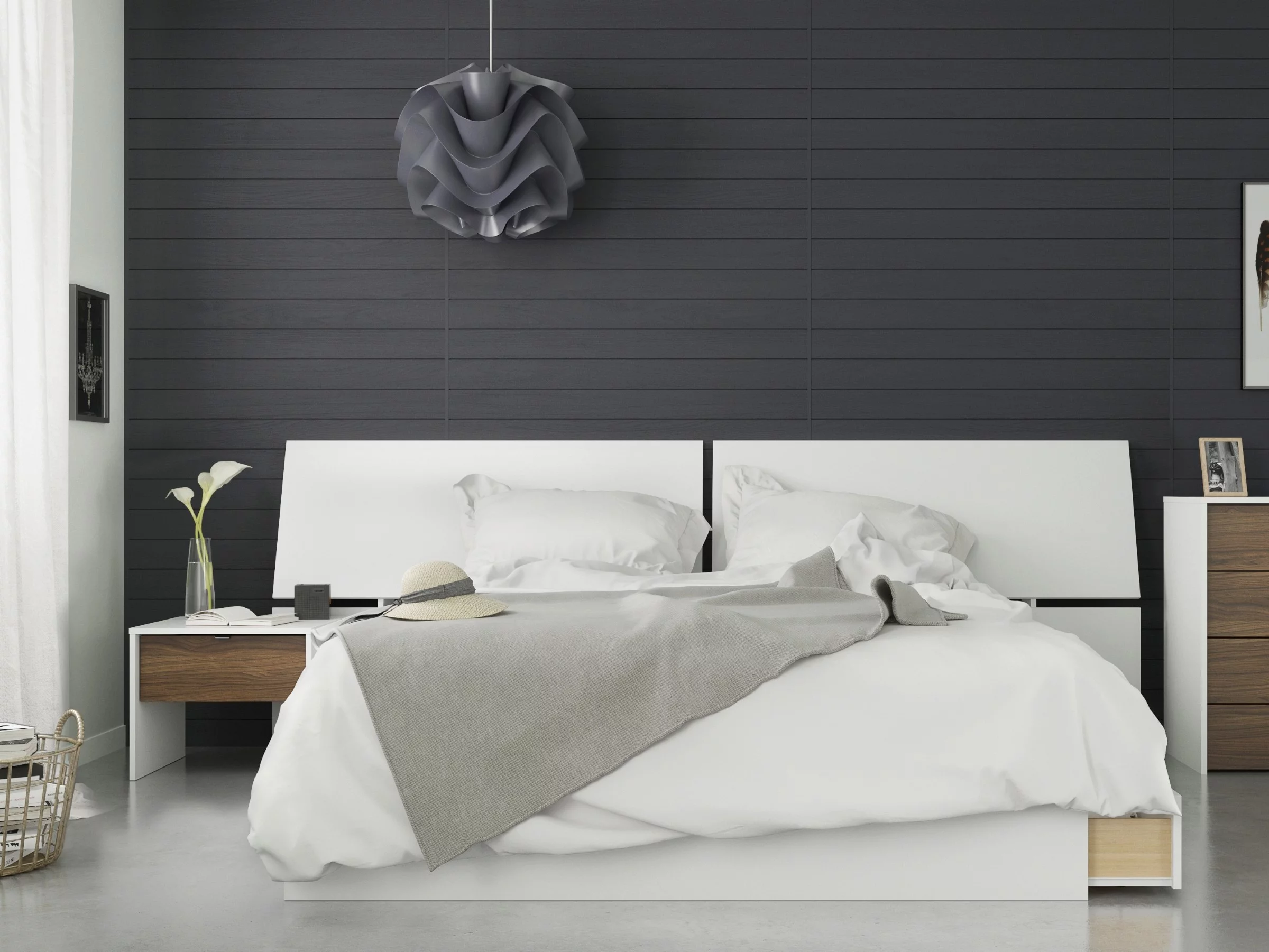 Modus 3 Piece Queen Size Bedroom Set Walnut and White