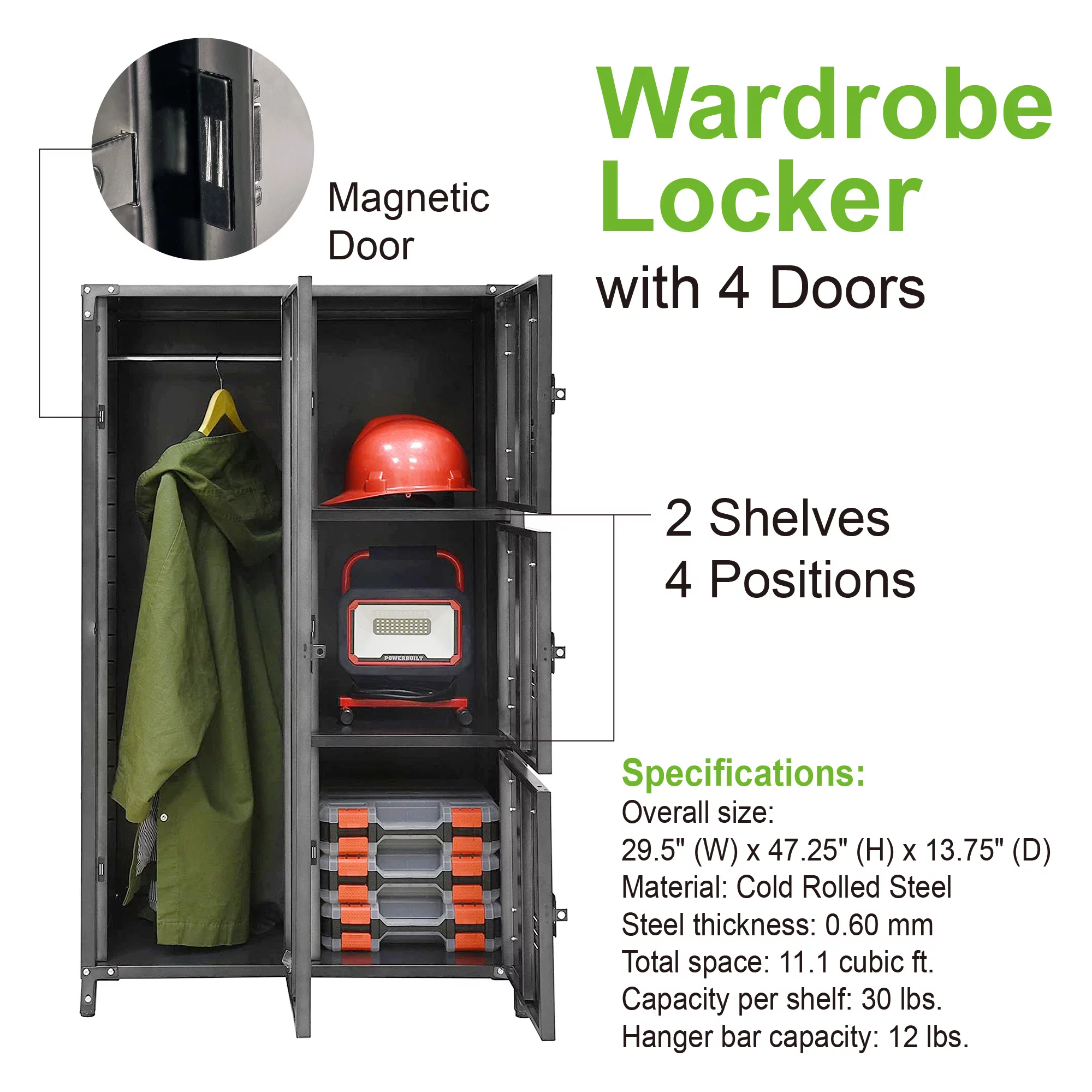 Powerbuilt Tool PBT240038T Allspace Wardrobe Locker with 4 Doors