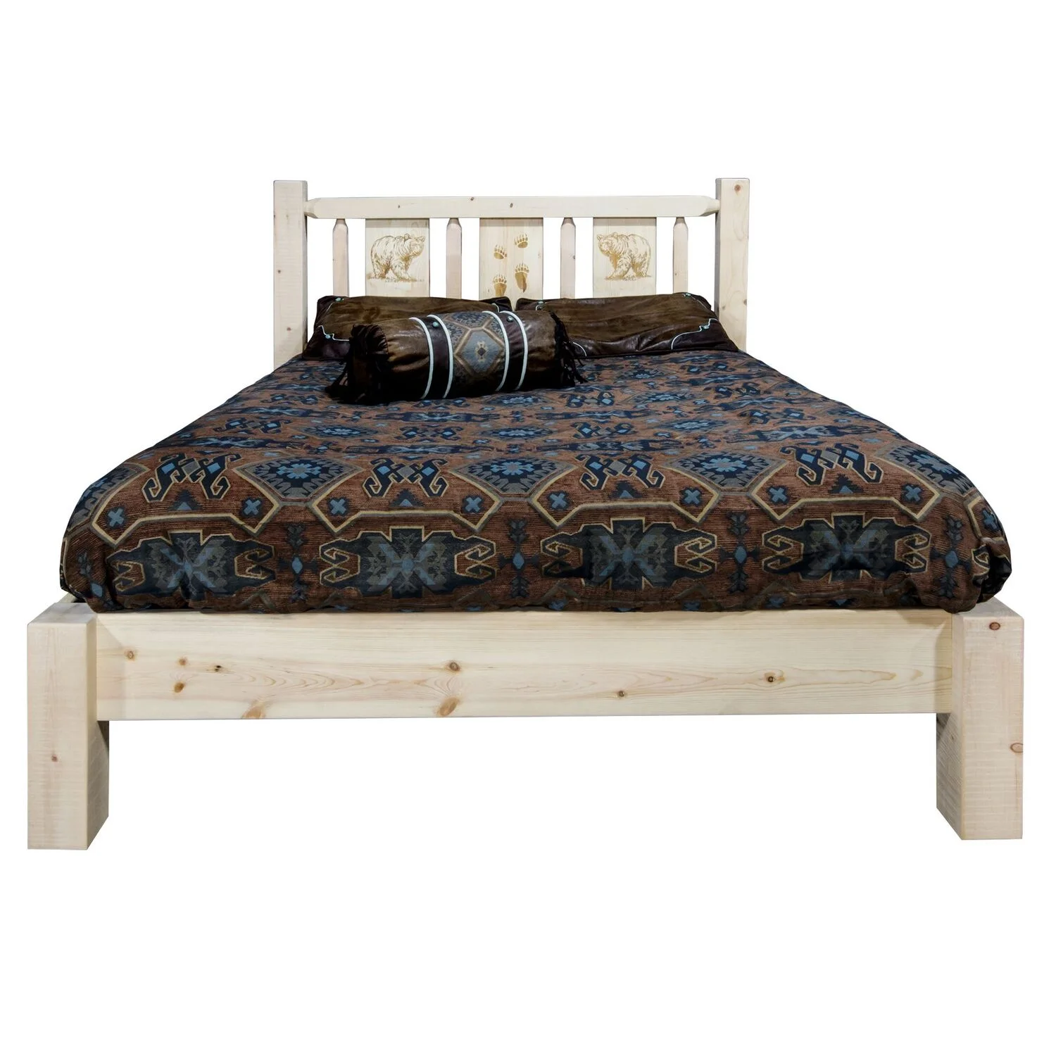 Homestead Collection Twin Platform Bed w/ Laser Engraved Elk Design, Ready to Finish