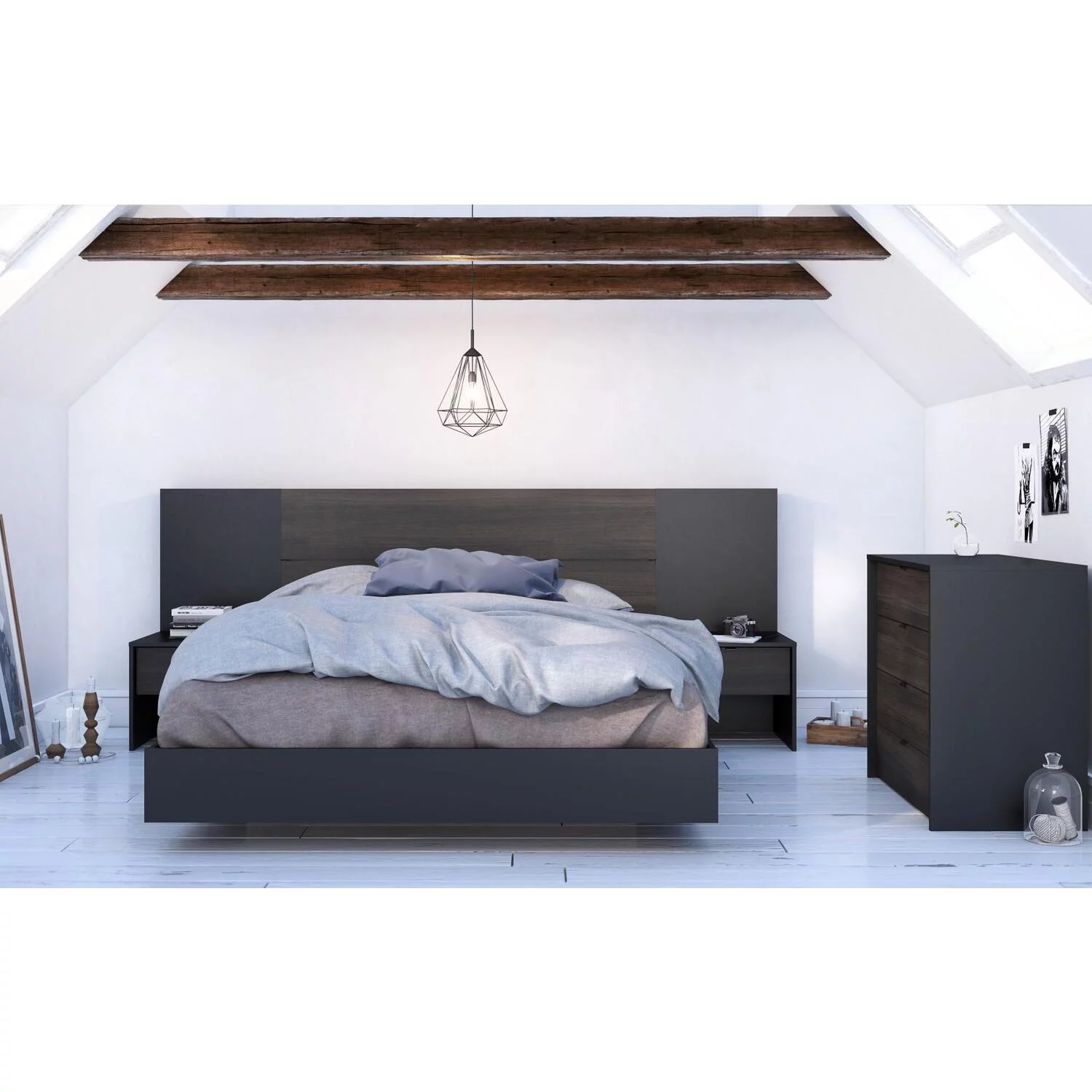 Nexera Opaci-T 6 Piece Queen Size Bedroom Set, Black and Ebony