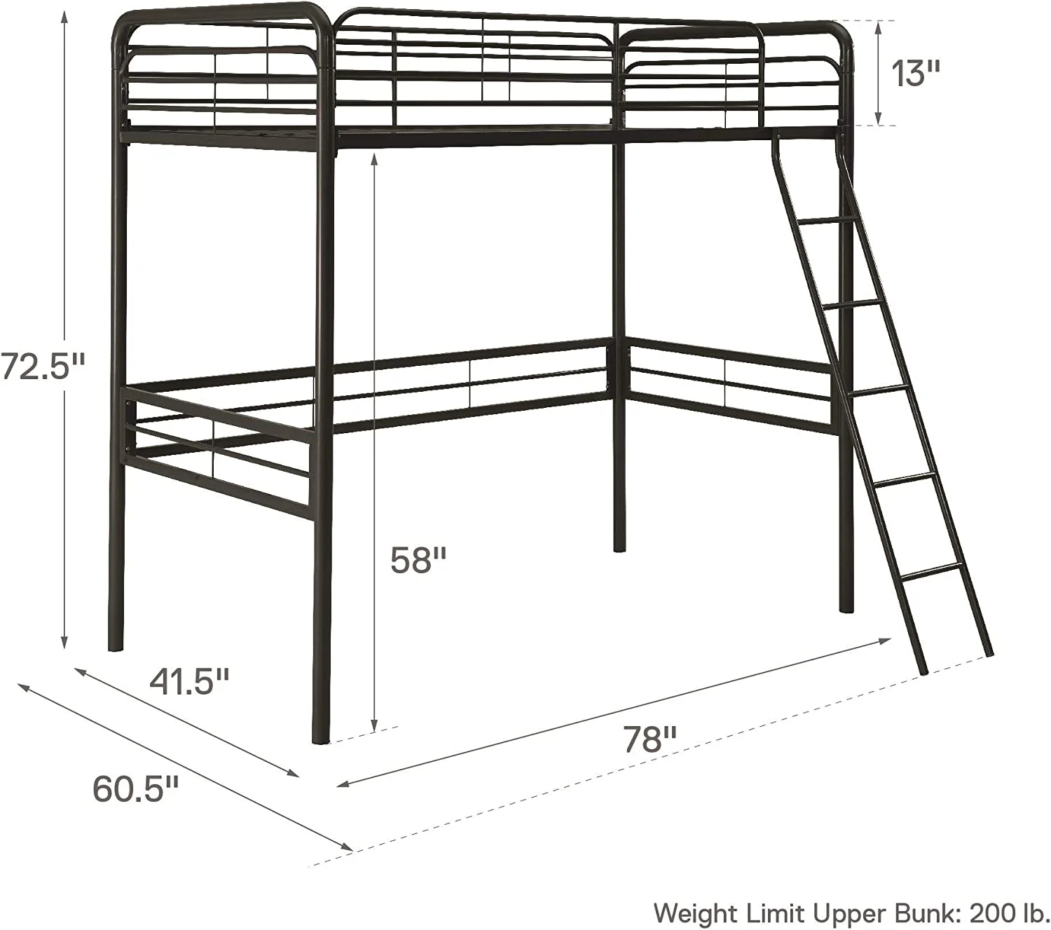 QCAI Simple Metal Loft Bed Frame, Multifunctional, Twin Size, Black