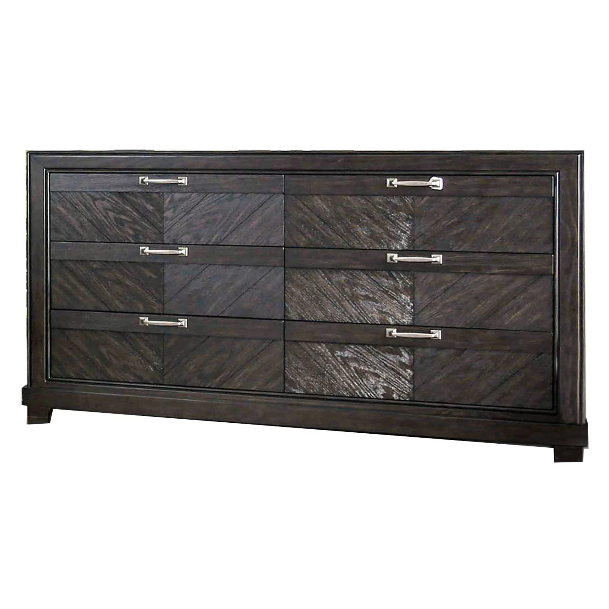6 Drawer Transitional Style Wooden Dresser with Block Legs, Brown