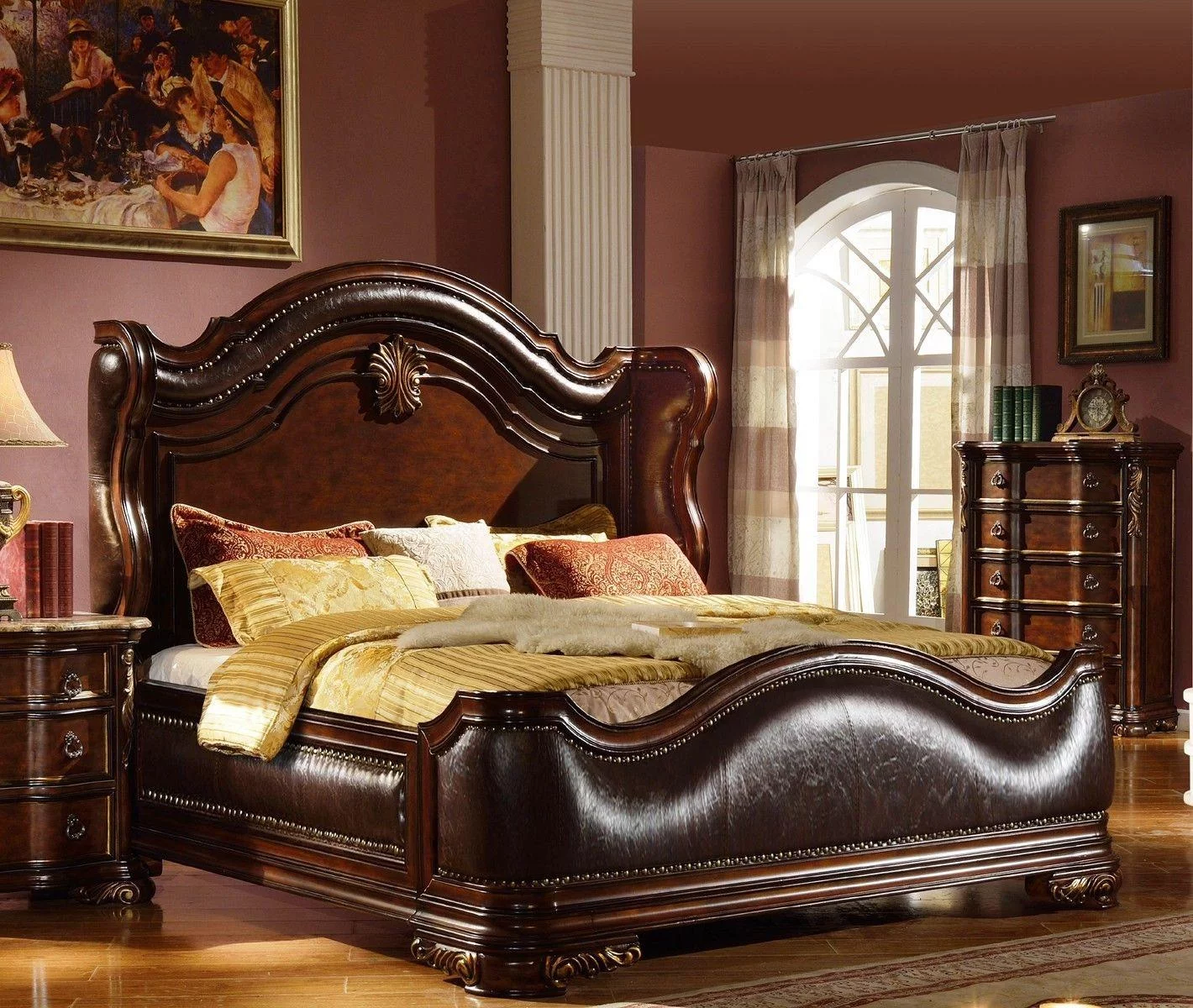 Traditional Imperial Cherry Bonded Leather Eastern King Bed B3000-EK Mcferran