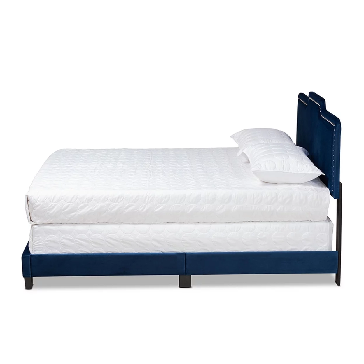 Benjen Glam Navy Blue Velvet Fabric Upholstered Full Size Panel Bed