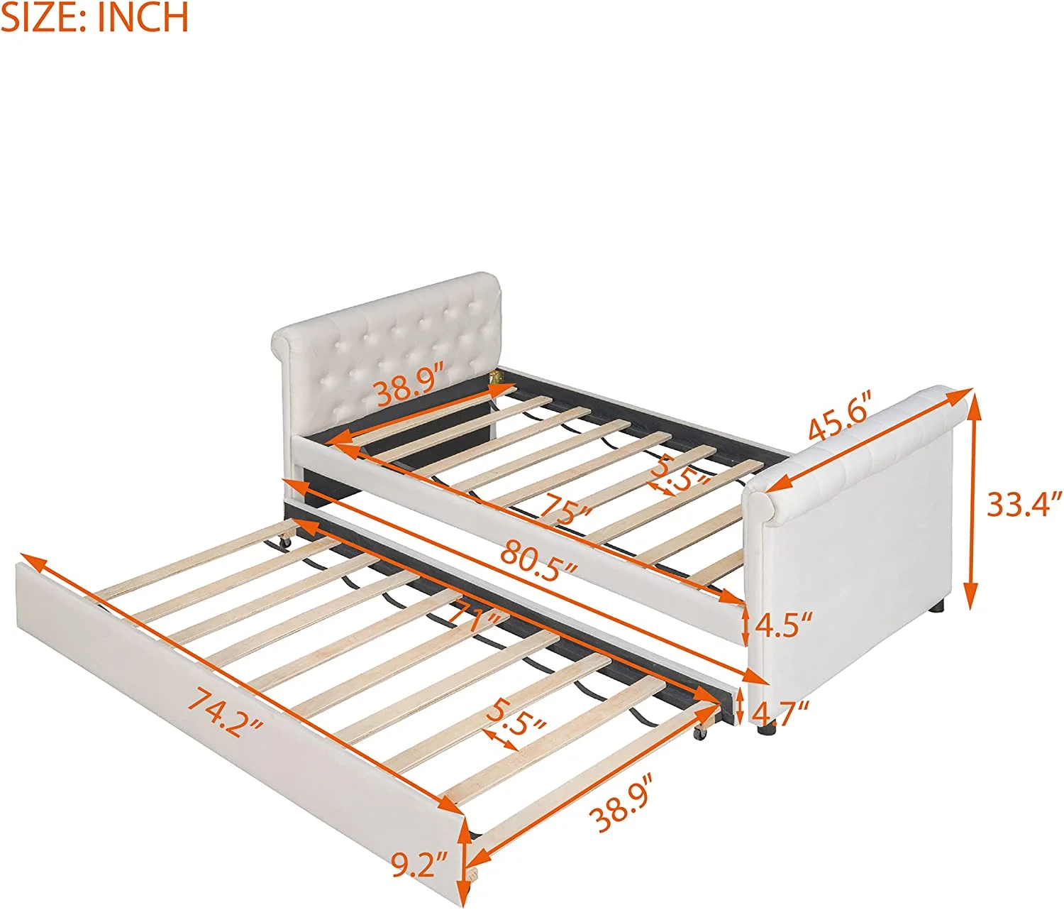 Upholstered Daybed With Trudle, Wood Daybed Ad Trudle Bed, Tufted Sofa Bed With Wood Slat Support For Bedroom,Livig Room,Beige