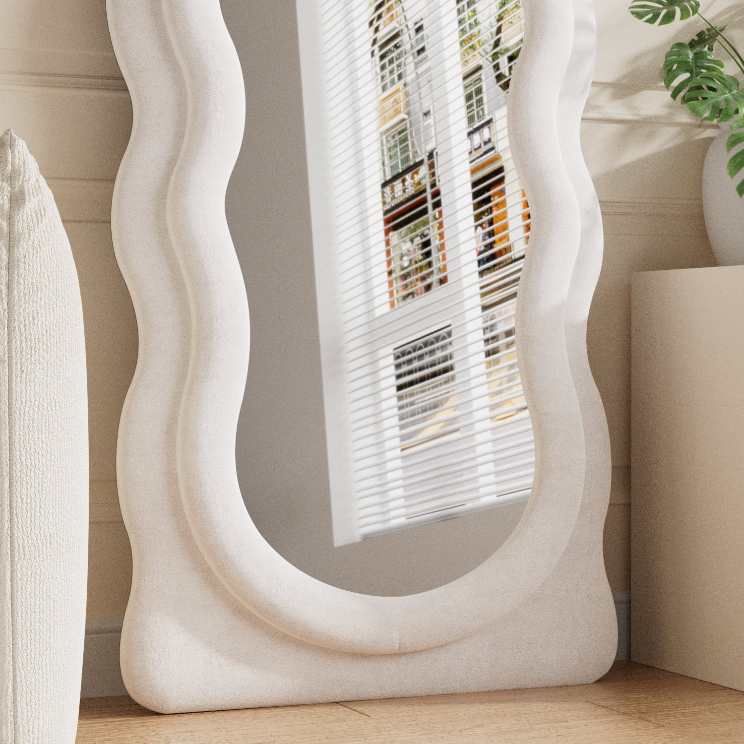 VLUSH Wavy Full Length Mirror, Freestanding Floor Mirror with Stand, 63