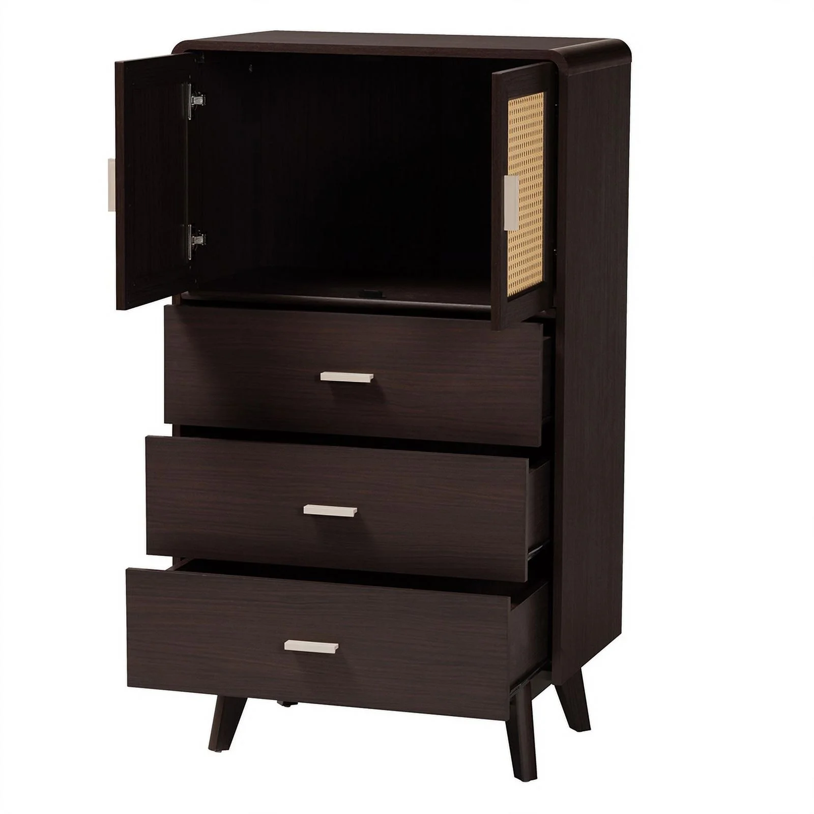 Baxton Studio Giancarlo 3-Drawer Wood Storage Chest with Angled Legs in Brown