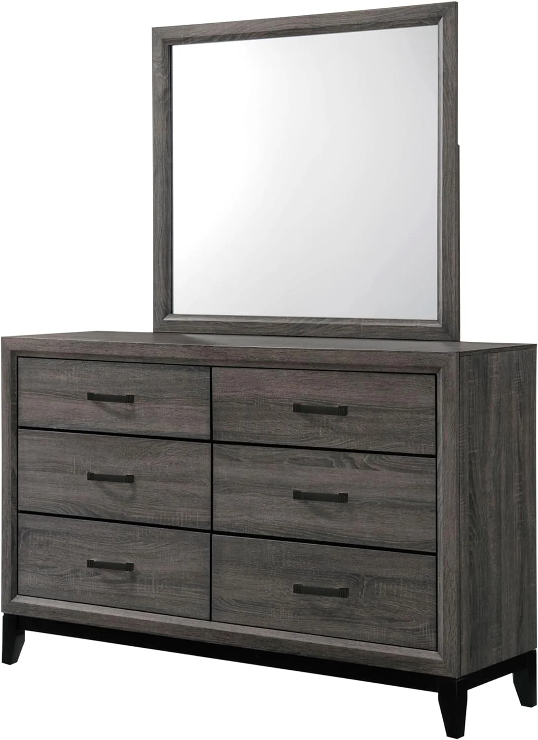 Kings Brand Furniture – Ambroise 4-Piece Queen Size Bedroom Set, Grey/Black. Bed, Dresser, Mirror & 1 Nightstand