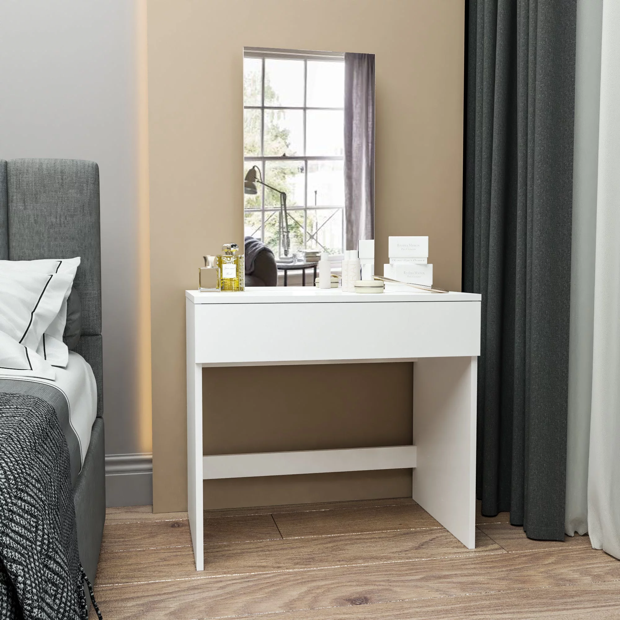 Ember Interiors Leah Modern White Painted Vanity Table, for Bedroom