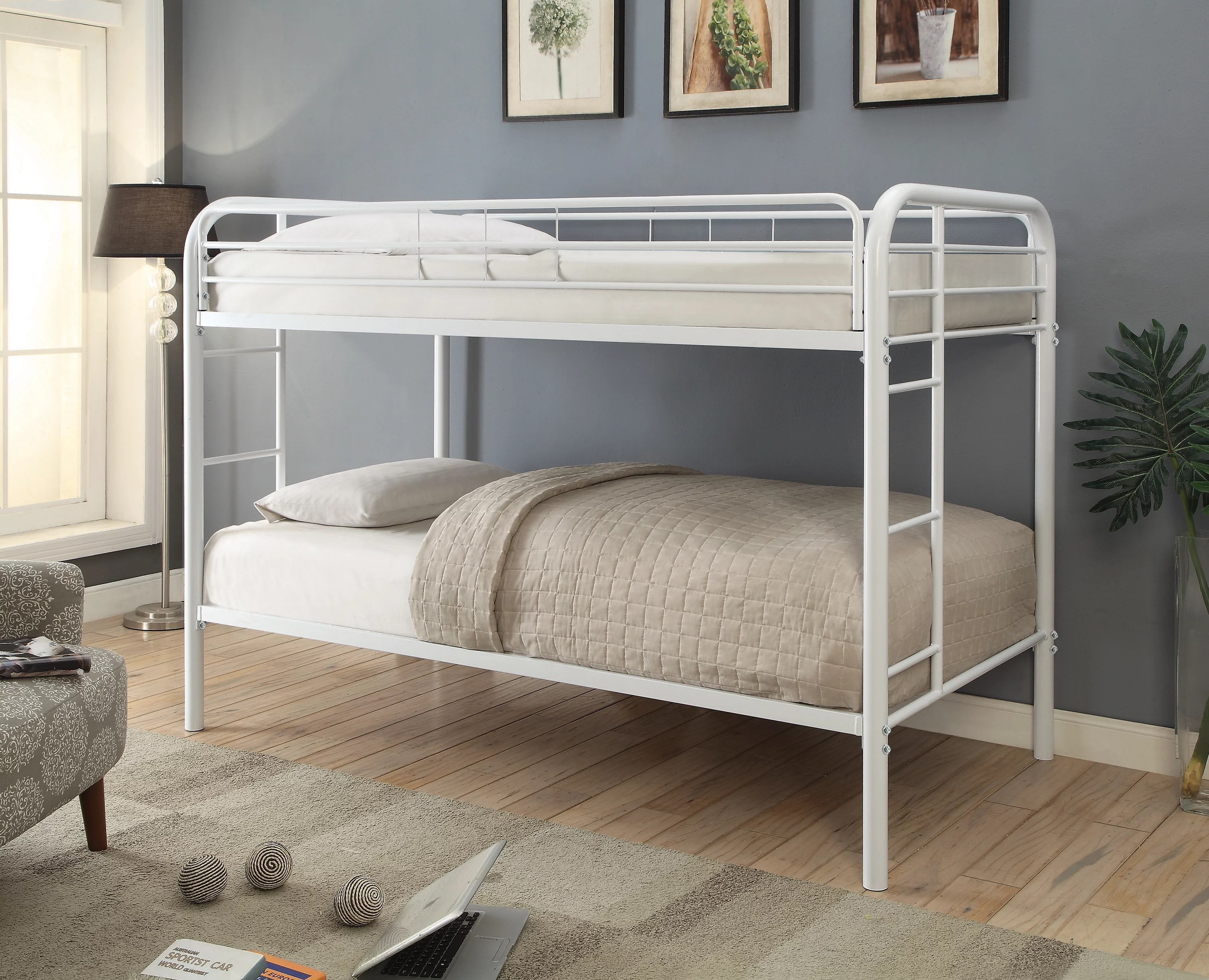 Twin Size Metal Bunk Bed with Open Frame Design