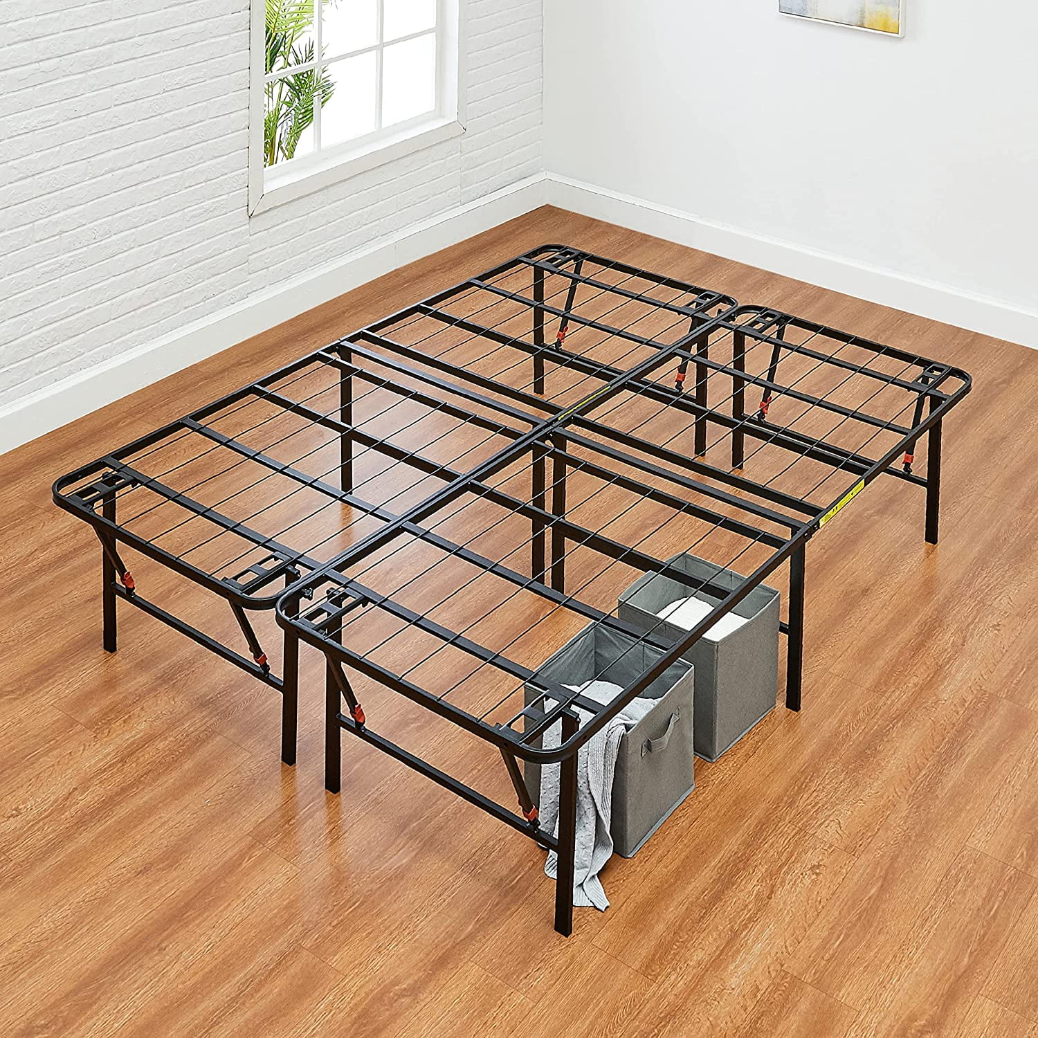 LIHONG Foldable Metal Platform Bed Frame with Tool Free Setup, 18 Inches High, Sturdy Steel Frame, No Box Spring Needed, King, Black