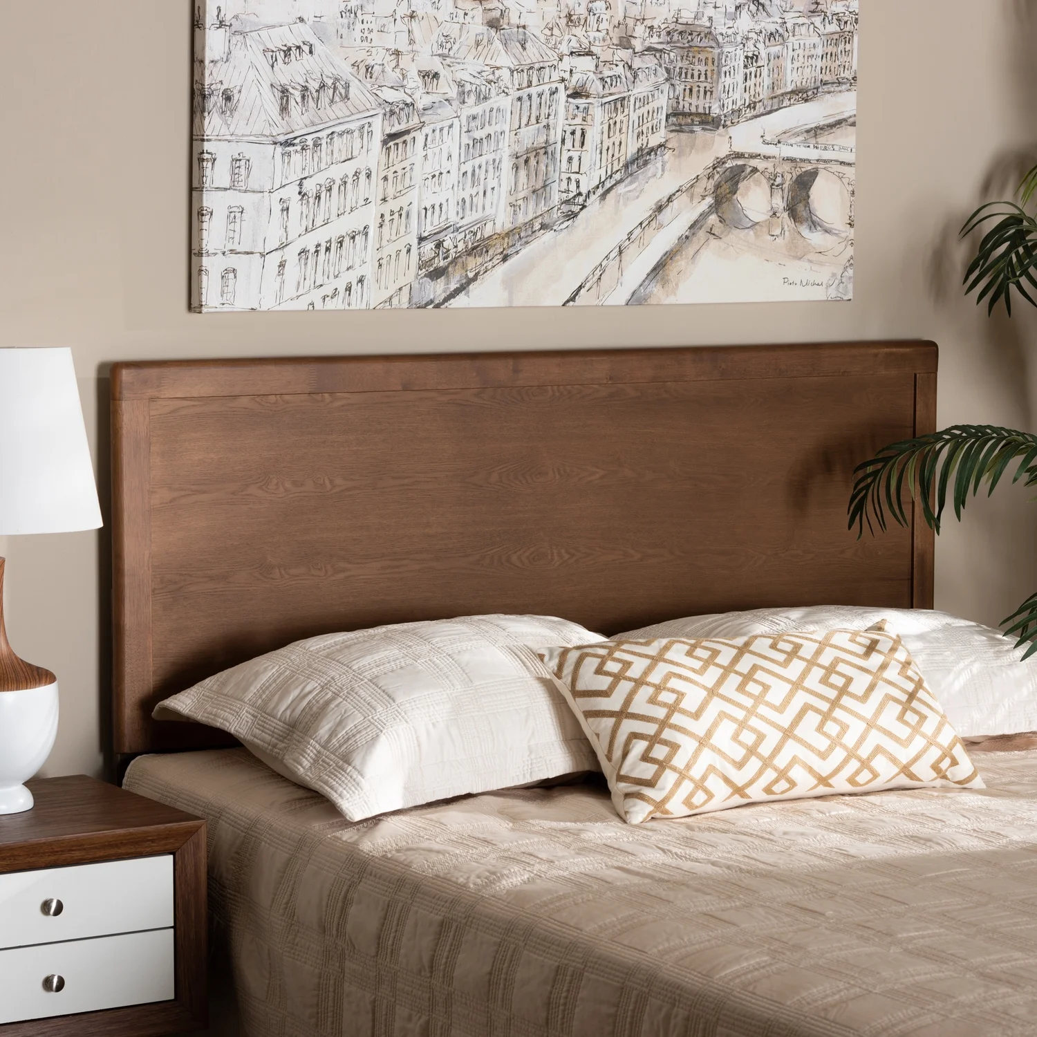HomeStock Natural Beauty Transitional Ash Walnut Finished Wood Full Size Headboard