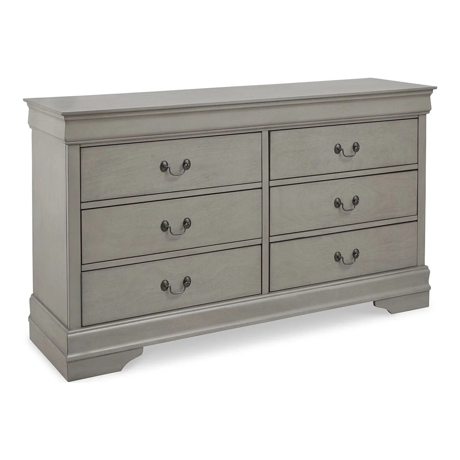 Benjara Kio 58 Inch Dresser, 6 Large Drawers, Metal Drop Handles, Smooth Gray
