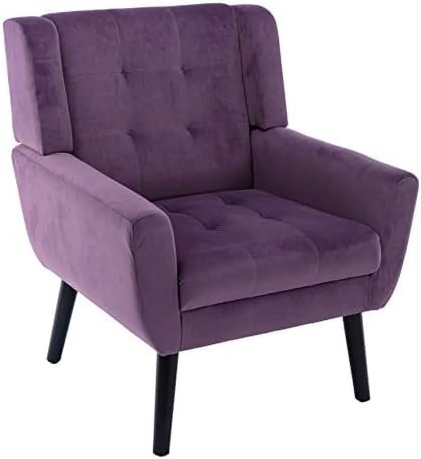 xrboomlife Midcentury Modern Velvet Accent Chair with Arms Upholstered Reading Side Chair Tufted Back Decorative Wingback Chair for Living Room Bedroom (Lavender )