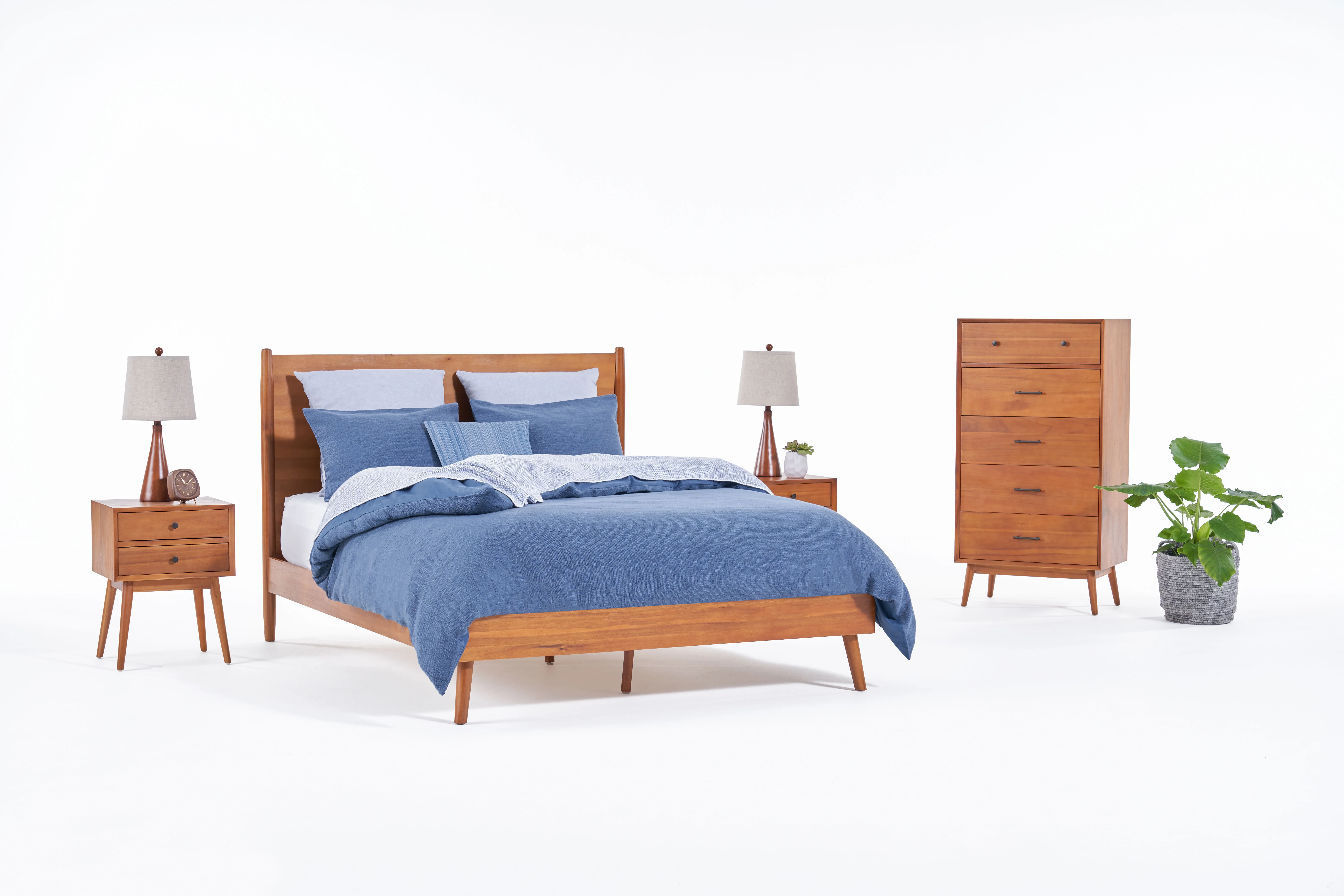 GDF Studio OkiOki Mid Century Bedroom Collection, Natural 5 Drawer Cal King