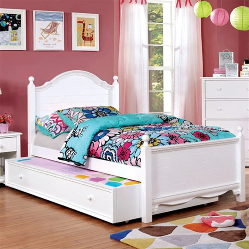 Bowery Hill Transitional Wood Kids Full Bed with Trundle in White