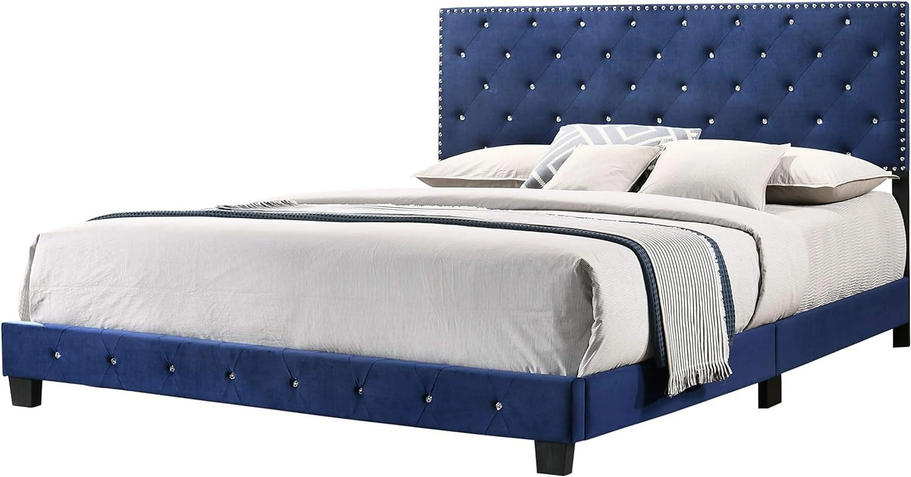 Suffolk Velvet Upholstered King Bed In Navy Blue